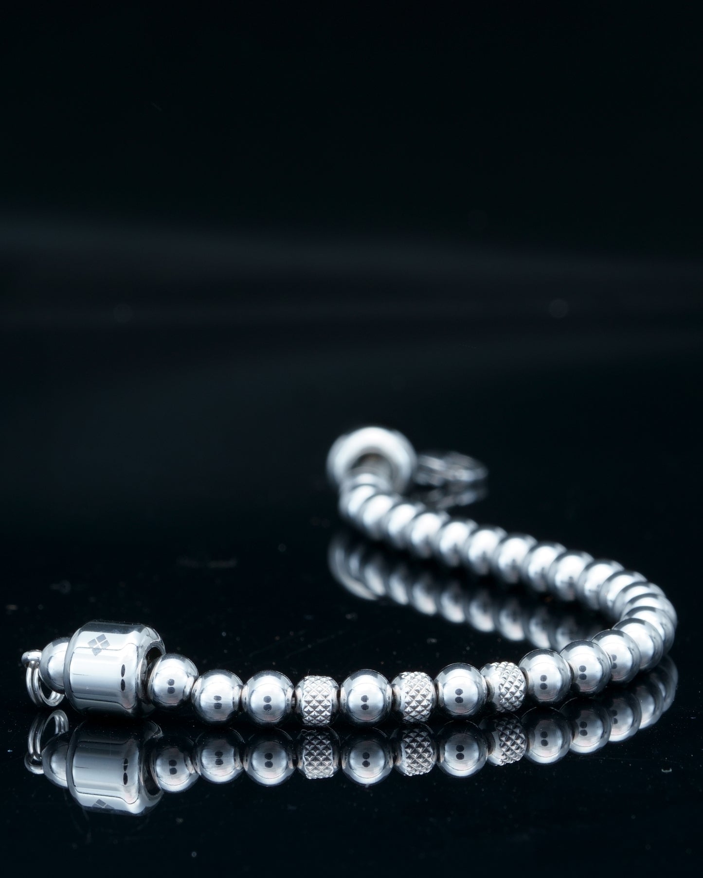 CLASSIC BRACELET | ALL SILVER STEEL BEADS| 3 STEEL RUDRAKSHA GEM | 6MM