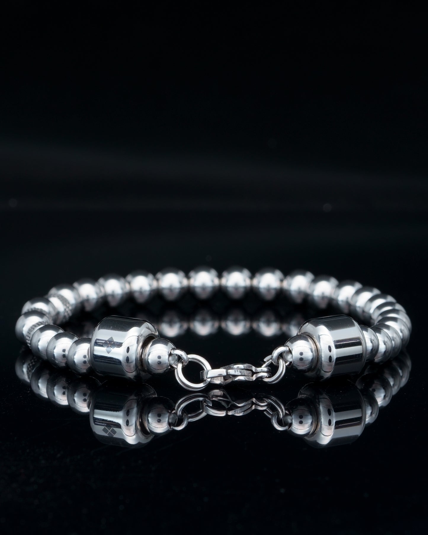 CLASSIC BRACELET | ALL SILVER STEEL BEADS| 3 STEEL RUDRAKSHA GEM | 6MM