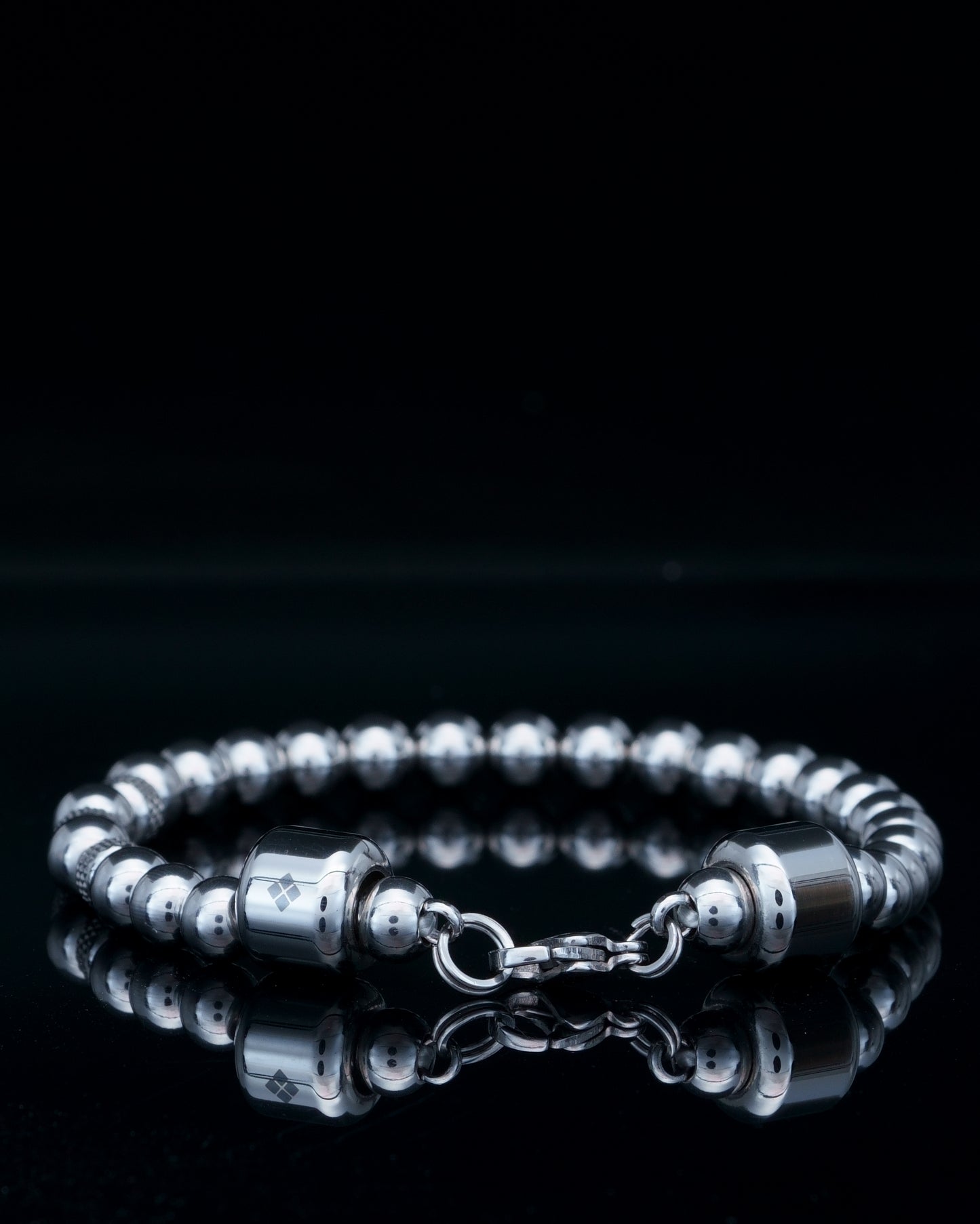 CLASSIC BRACELET | ALL SILVER STEEL BEADS| 3 STEEL RUDRAKSHA GEM | 6MM