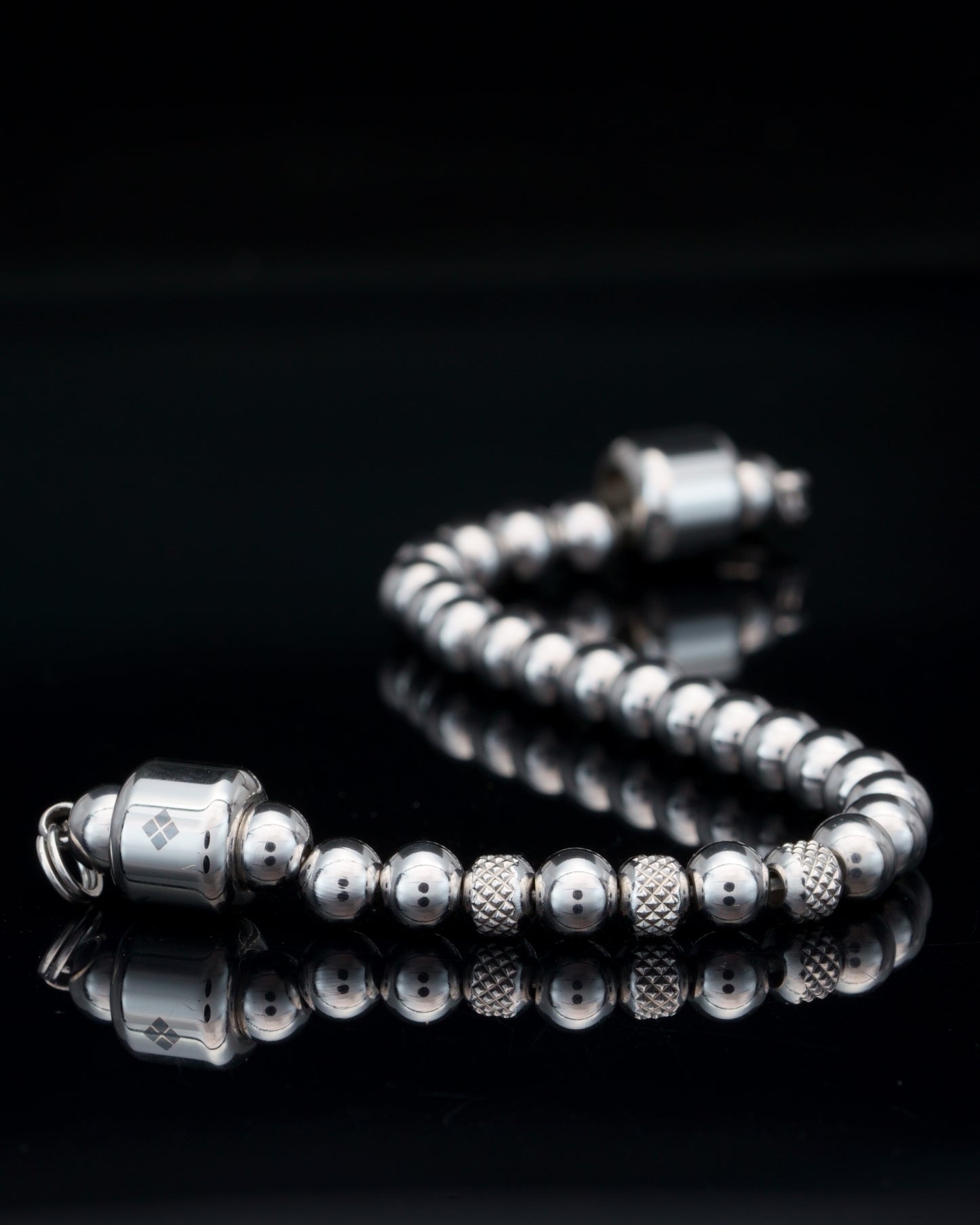 CLASSIC BRACELET | ALL SILVER STEEL BEADS| 3 STEEL RUDRAKSHA GEM | 6MM