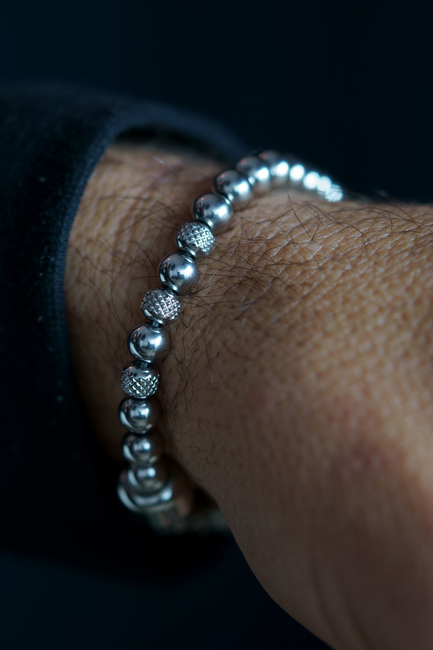CLASSIC BRACELET | ALL SILVER STEEL BEADS| 3 STEEL RUDRAKSHA GEM | 6MM
