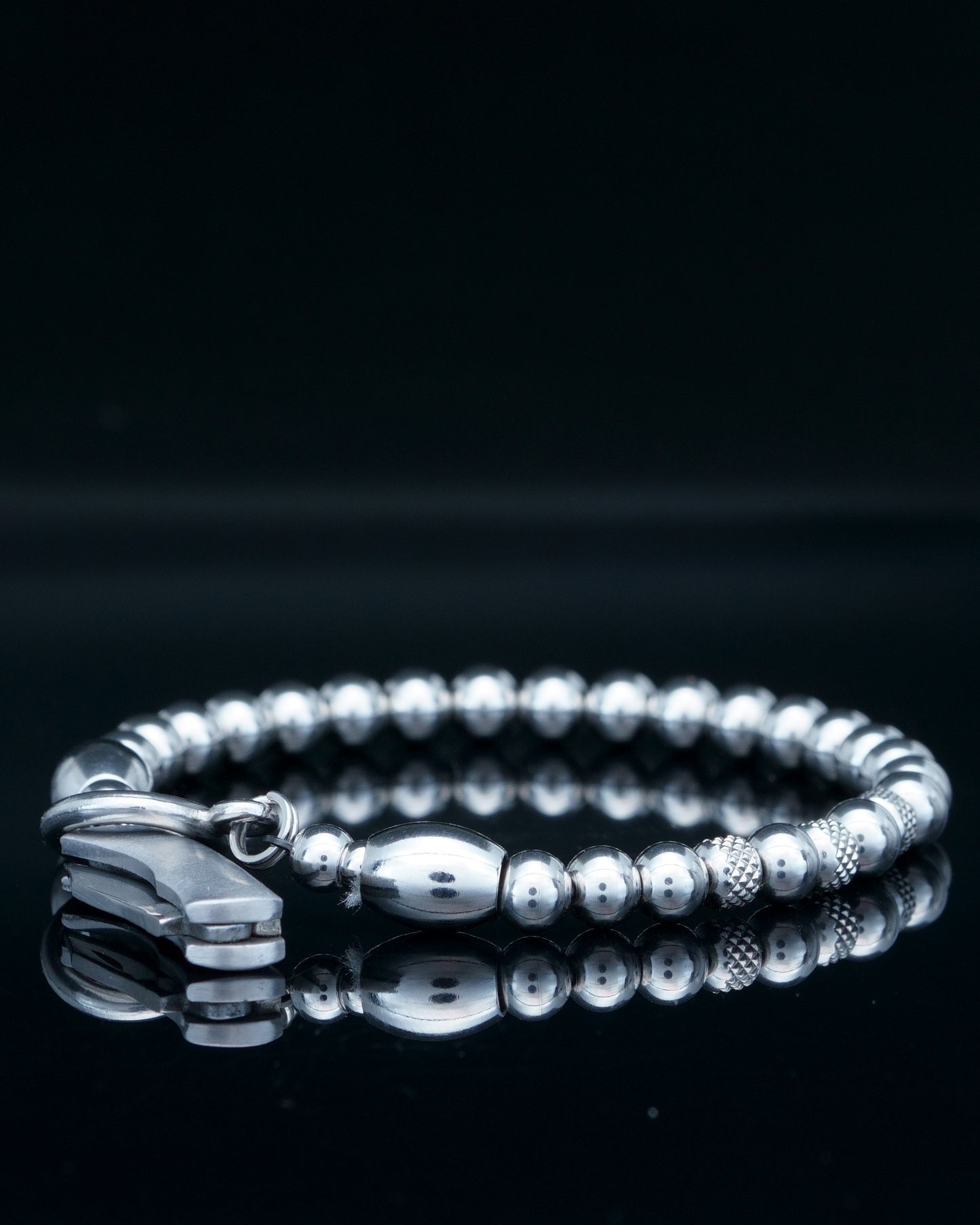 SIKH BRACELET | SILVER STEEL BEADS | 3 RUDRAKSHA STEEL GEM | 6MM