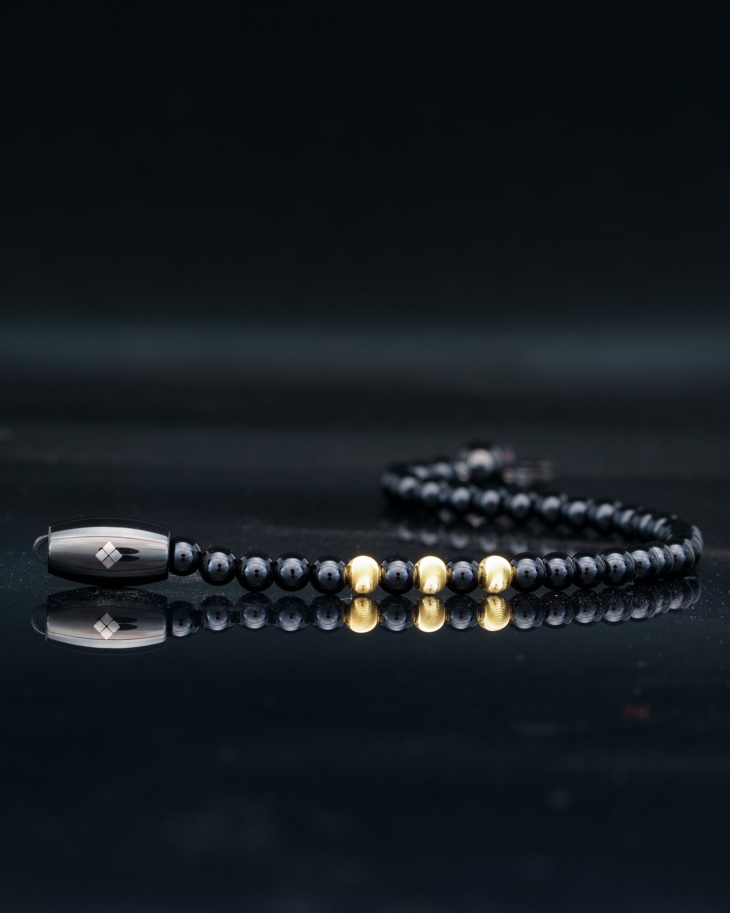 MAMBA BRACELET | BLACK TOURMALINE BEADS | 18K GOLD GEMS | 4MM