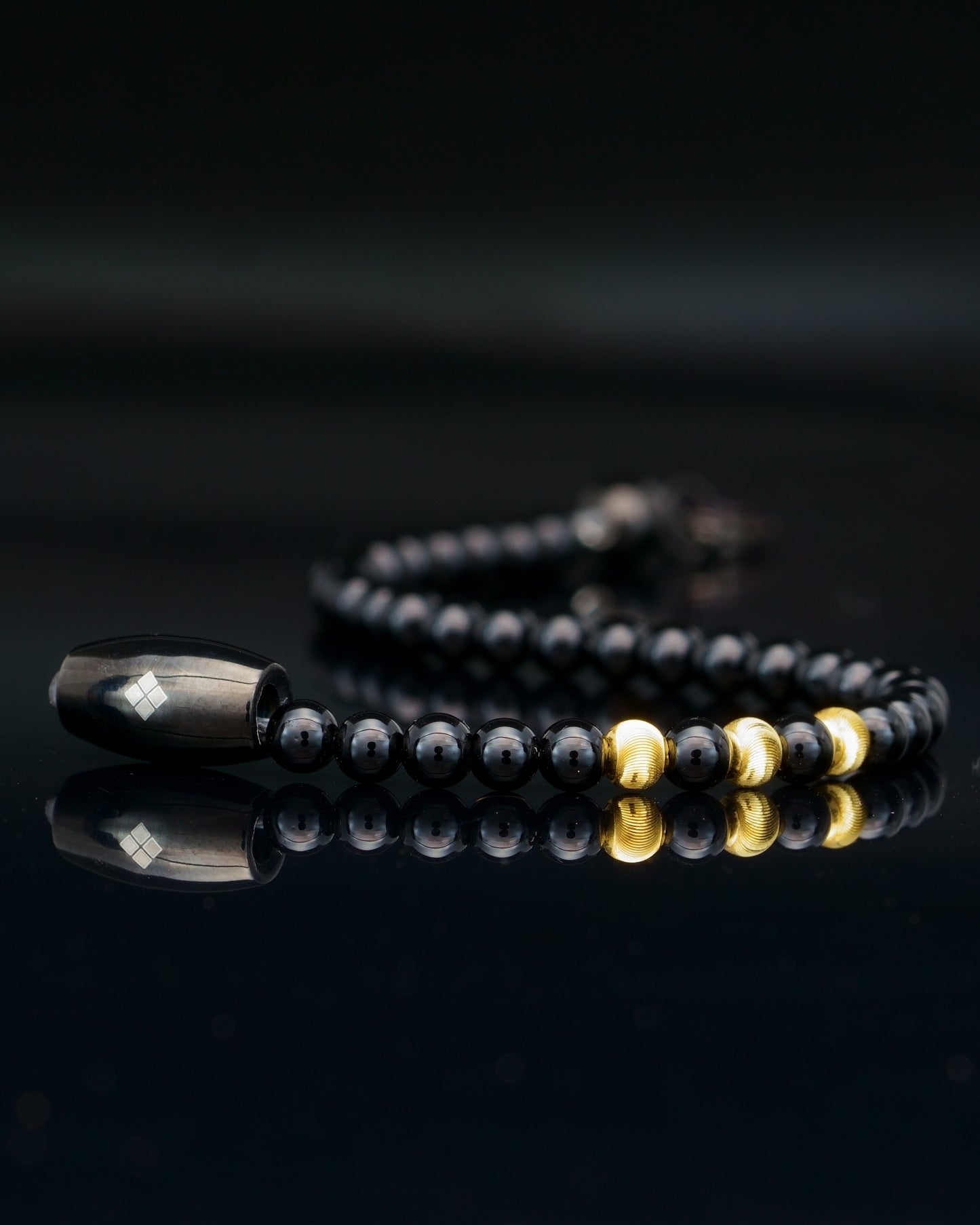 MAMBA BRACELET | BLACK TOURMALINE BEADS | 18K GOLD GEMS | 4MM
