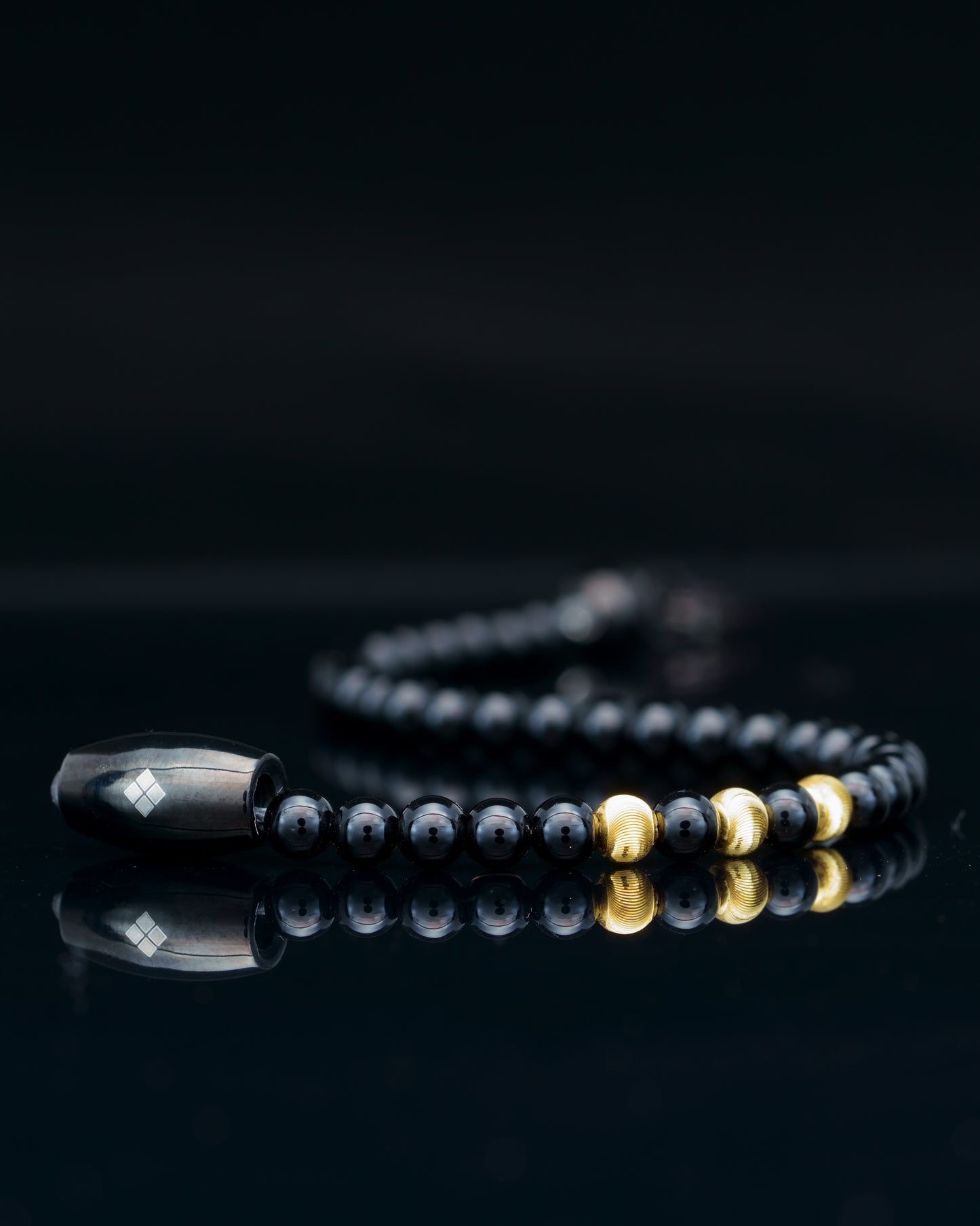 MAMBA BRACELET | BLACK TOURMALINE BEADS | 18K GOLD GEMS | 4MM