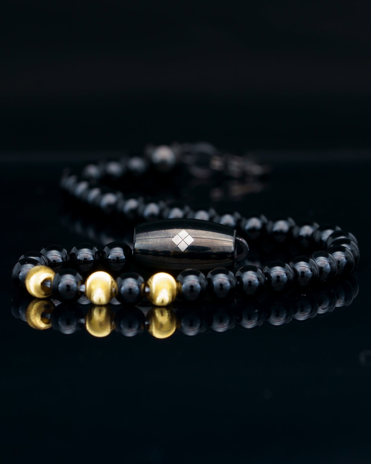 MAMBA BRACELET | BLACK TOURMALINE BEADS | 18K GOLD GEMS | 4MM