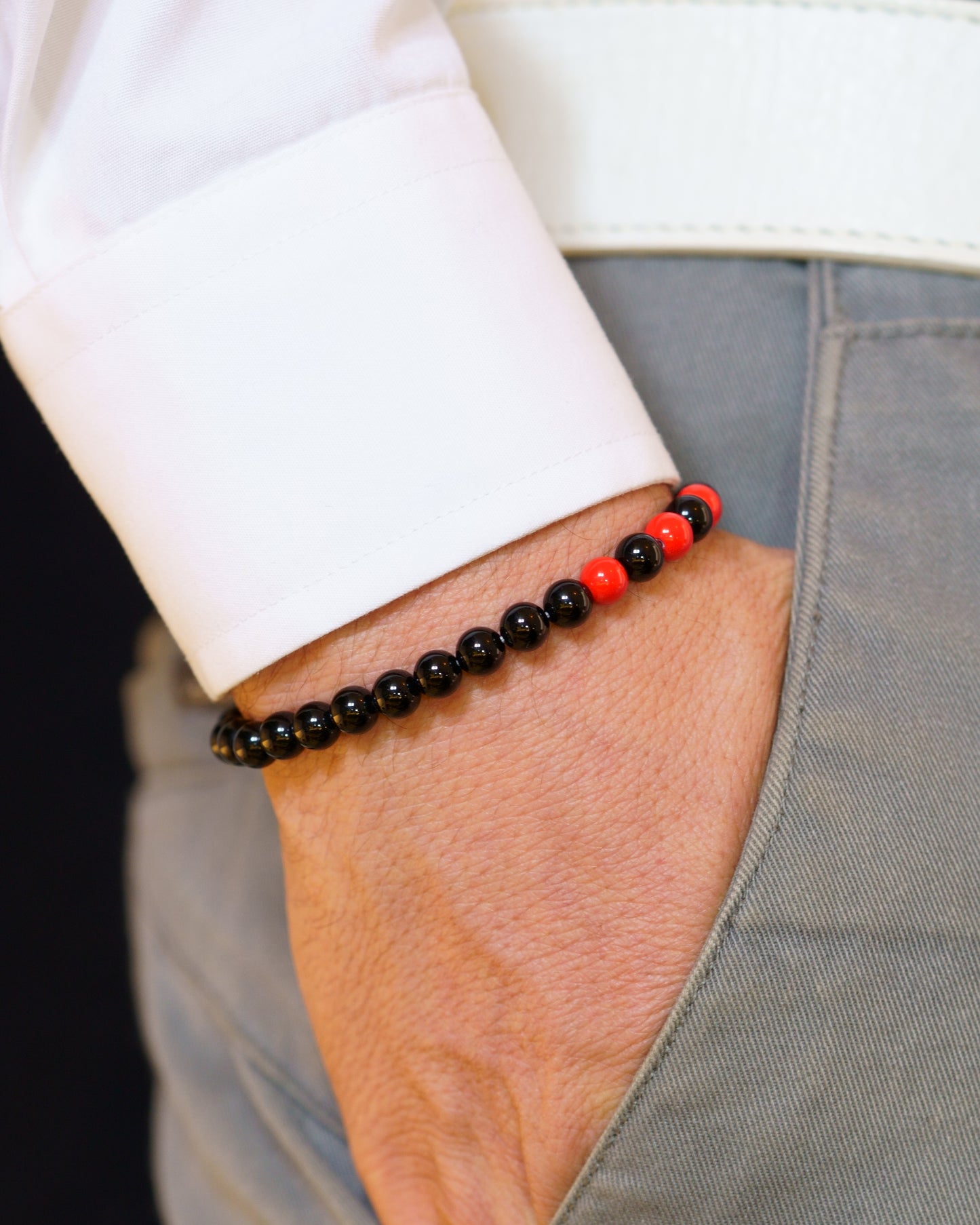 MAMBA BRACELET | BLACK TOURMALINE | RED ENAMEL GEM | 6MM