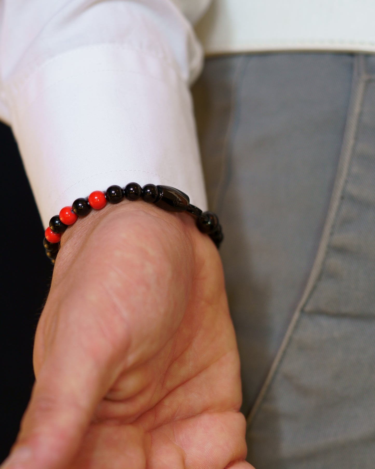 MAMBA BRACELET | BLACK TOURMALINE | RED ENAMEL GEM | 6MM