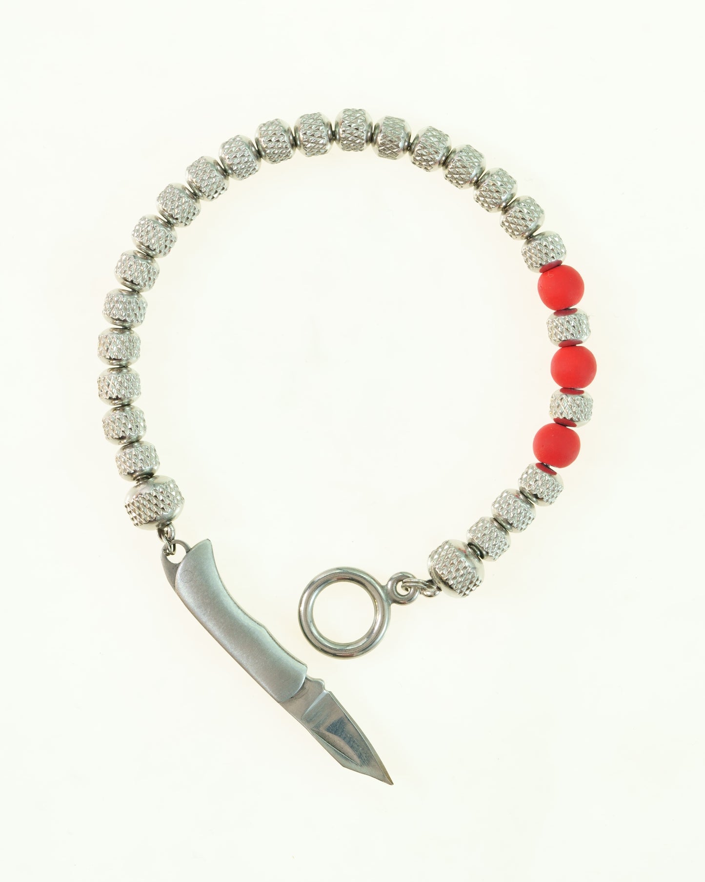 SIKH BRACELET | SILVER RUDRAKSHA STEEL | RED ENAMEL GEM | 6MM