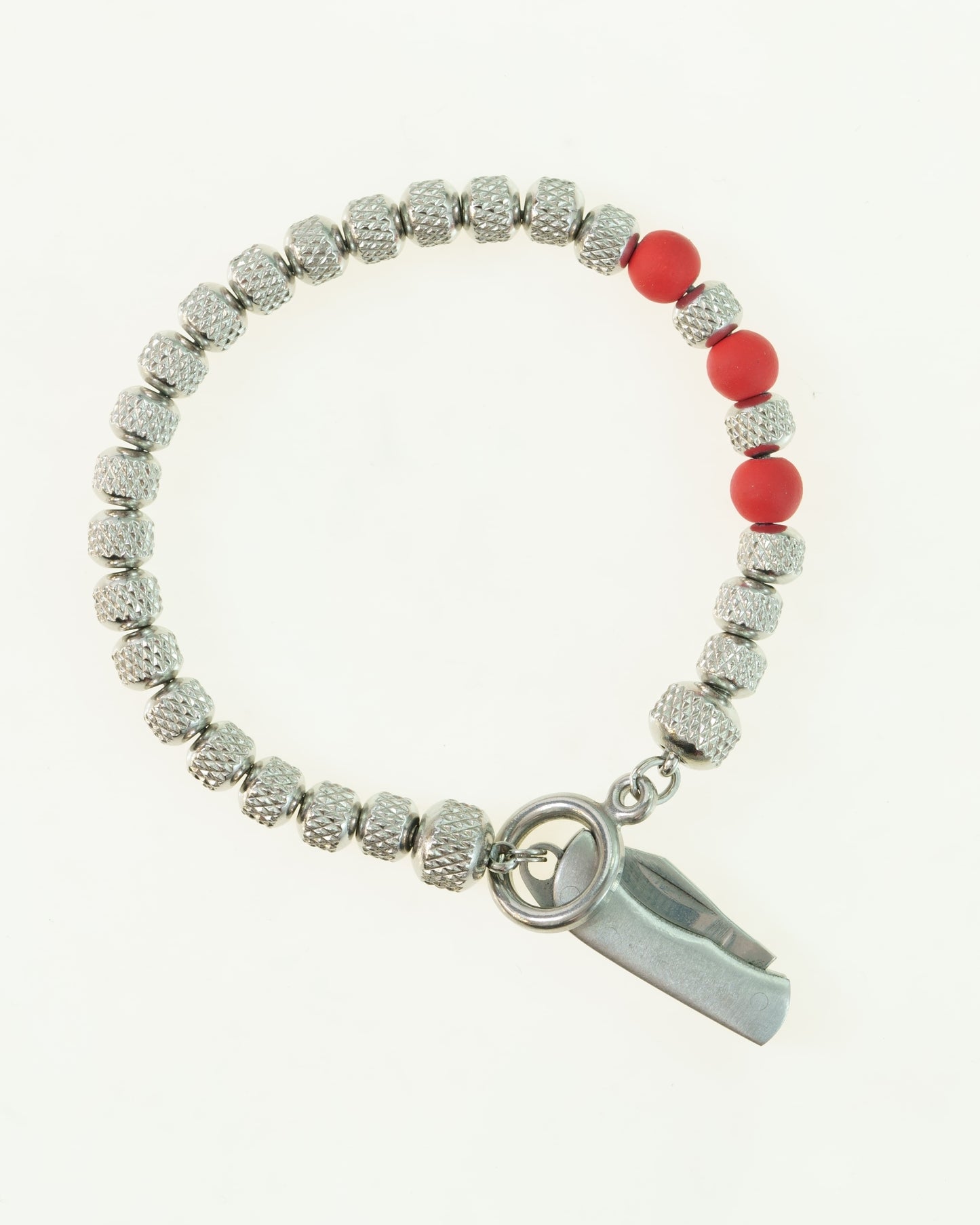 SIKH BRACELET | SILVER RUDRAKSHA STEEL | RED ENAMEL GEM | 6MM