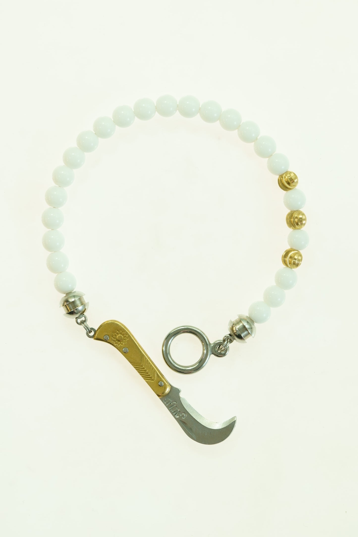 SIKH BRACELET | WHITE TOURMALIN BEADS |OBLIQUE COPPER GEM | 6MM