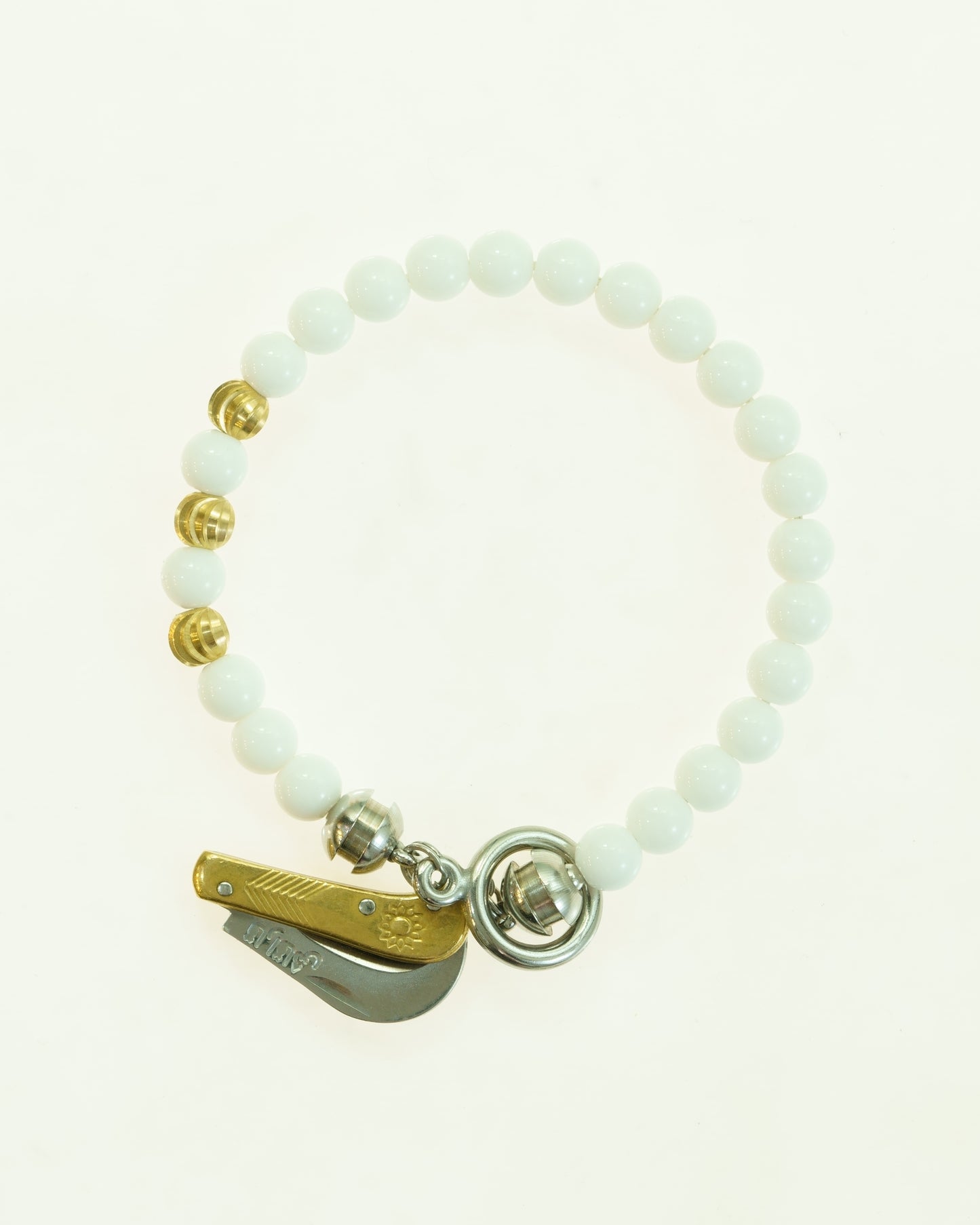 SIKH BRACELET | WHITE TOURMALIN BEADS |OBLIQUE COPPER GEM | 6MM