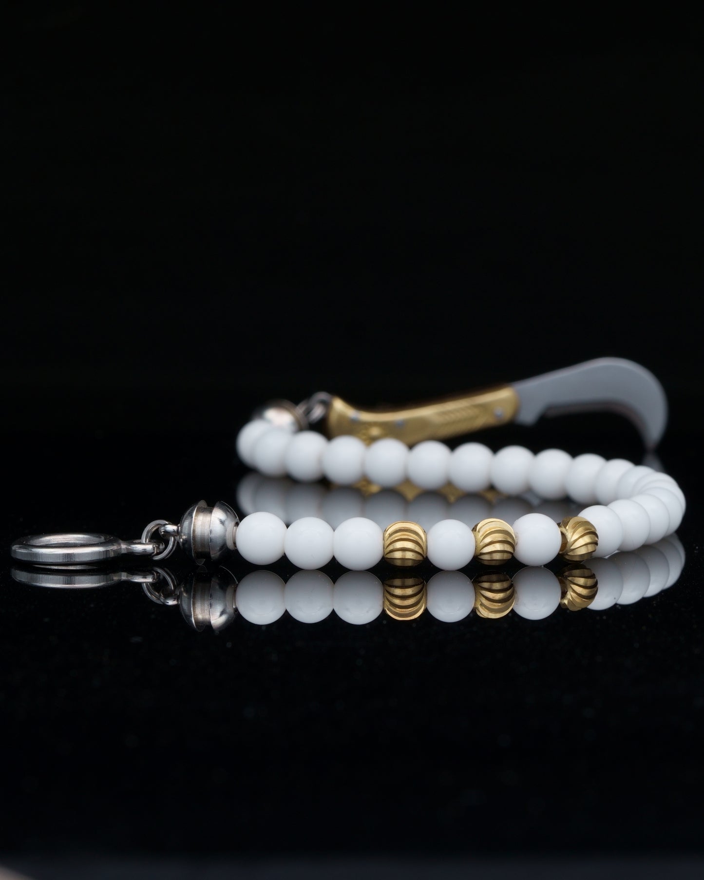 SIKH BRACELET | WHITE TOURMALIN BEADS |OBLIQUE COPPER GEM | 6MM