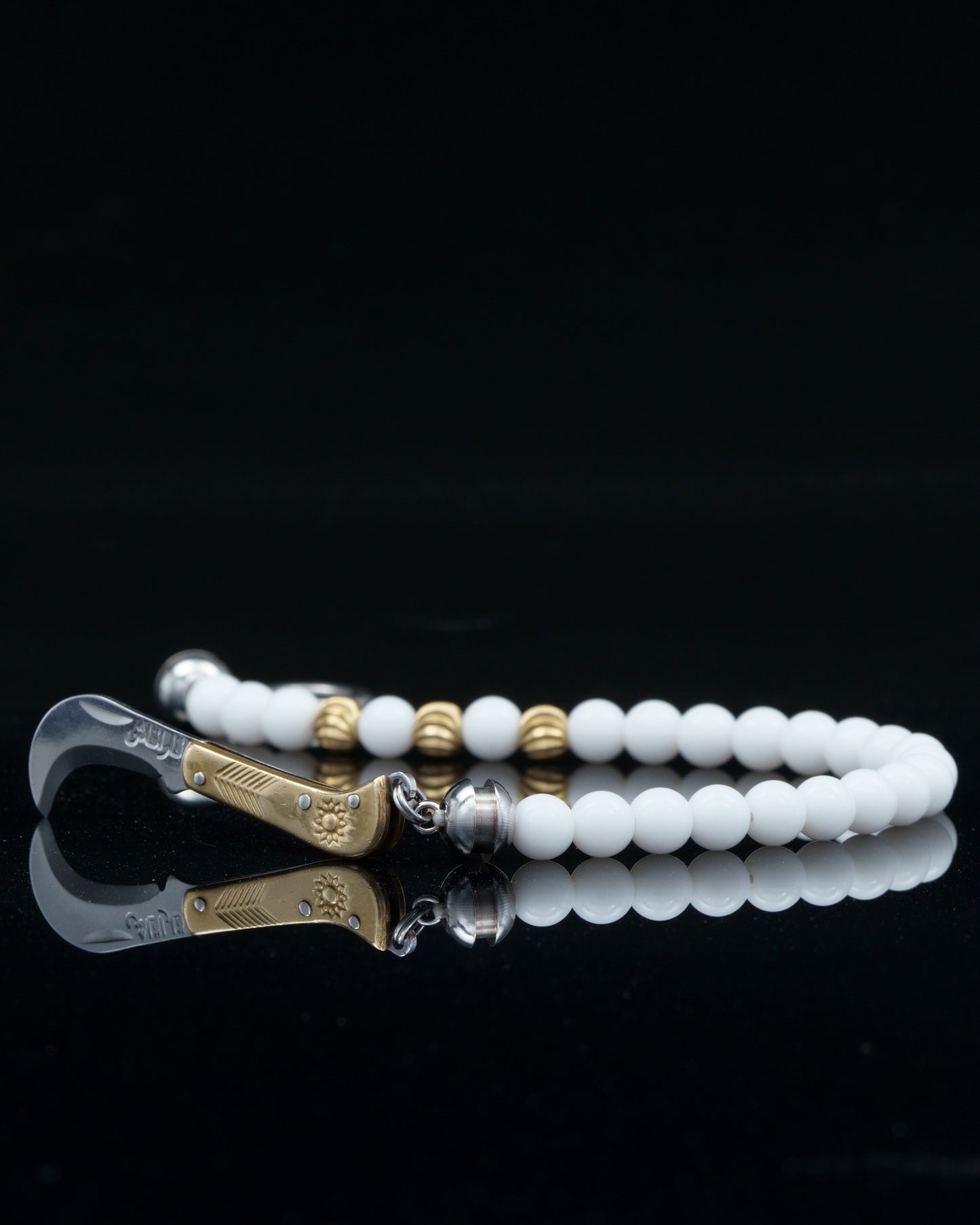 SIKH BRACELET | WHITE TOURMALIN BEADS |OBLIQUE COPPER GEM | 6MM