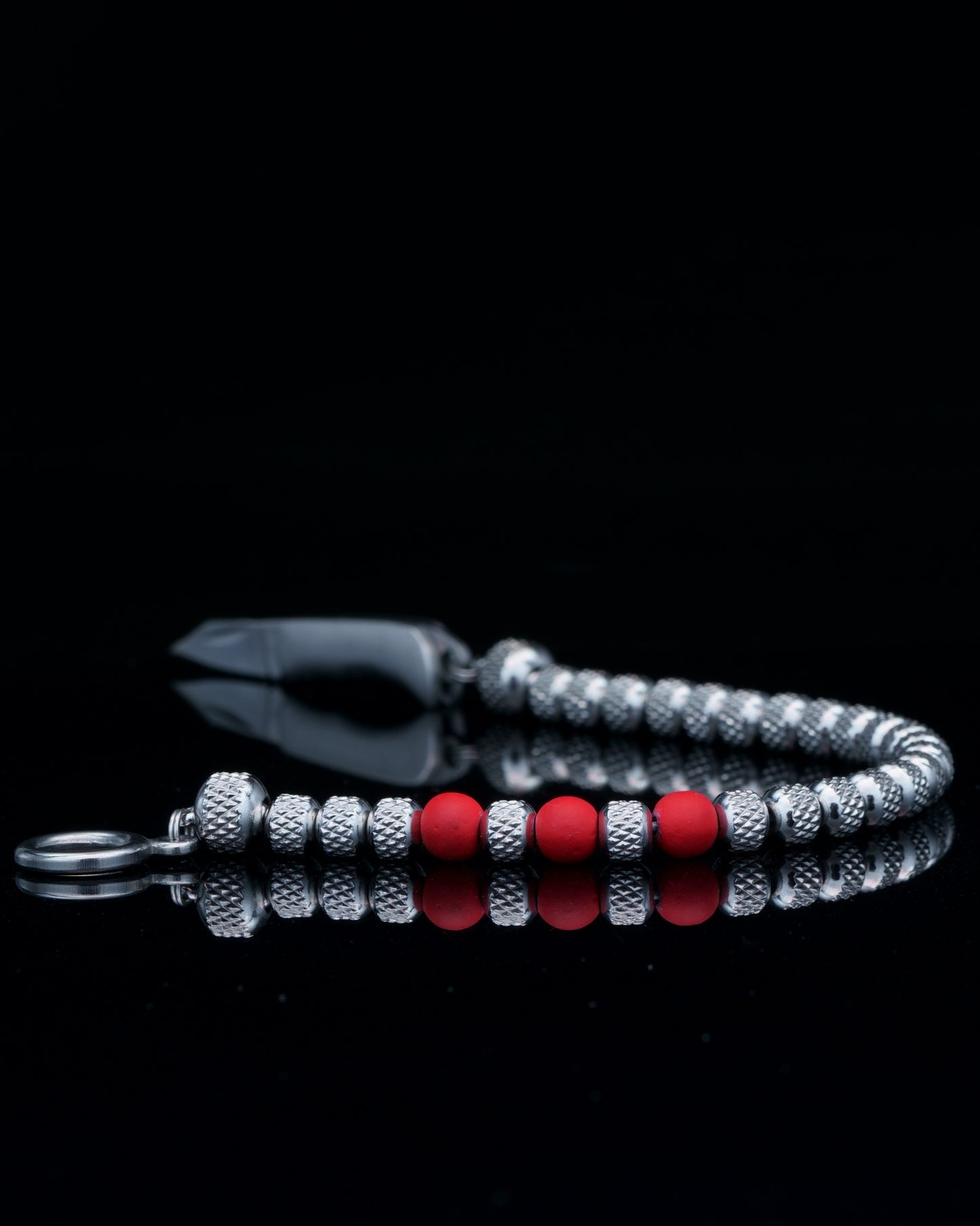 SIKH BRACELET | SILVER RUDRAKSHA STEEL | RED ENAMEL GEM | 6MM
