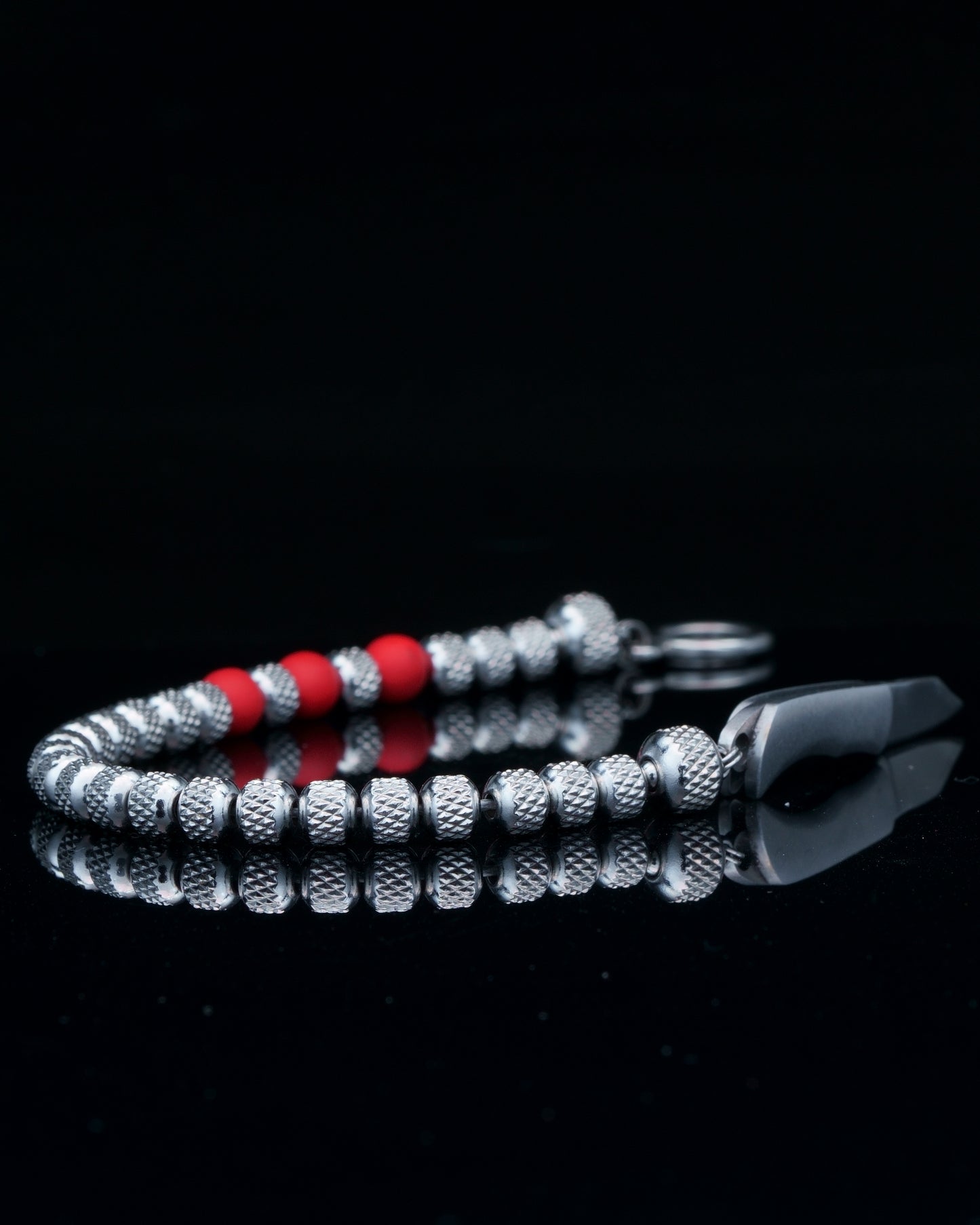 SIKH BRACELET | SILVER RUDRAKSHA STEEL | RED ENAMEL GEM | 6MM