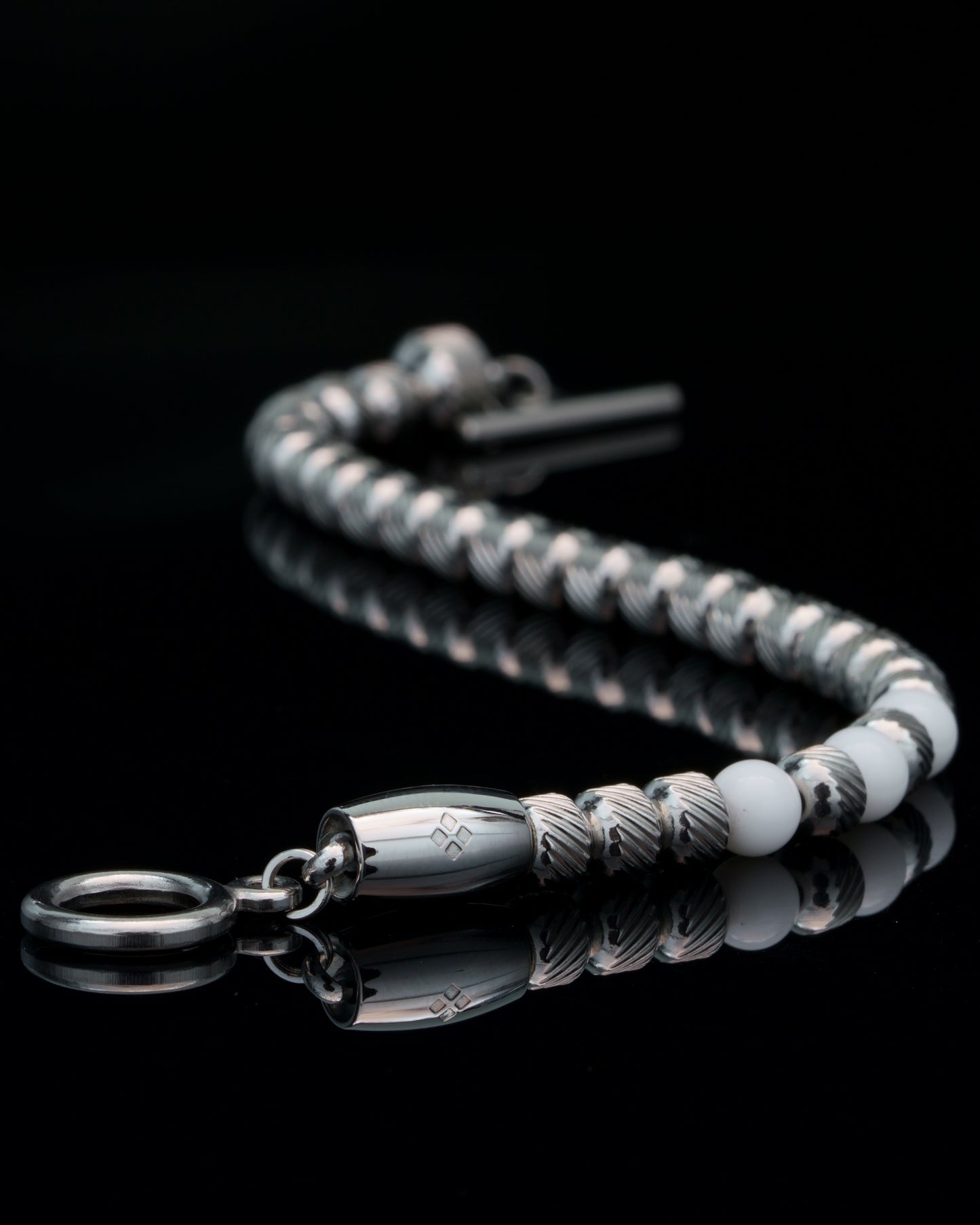 MUDRA BRACELET | OBLIQUE SILVER STEEL | WHITE TOURMALINE GEM | 6MM