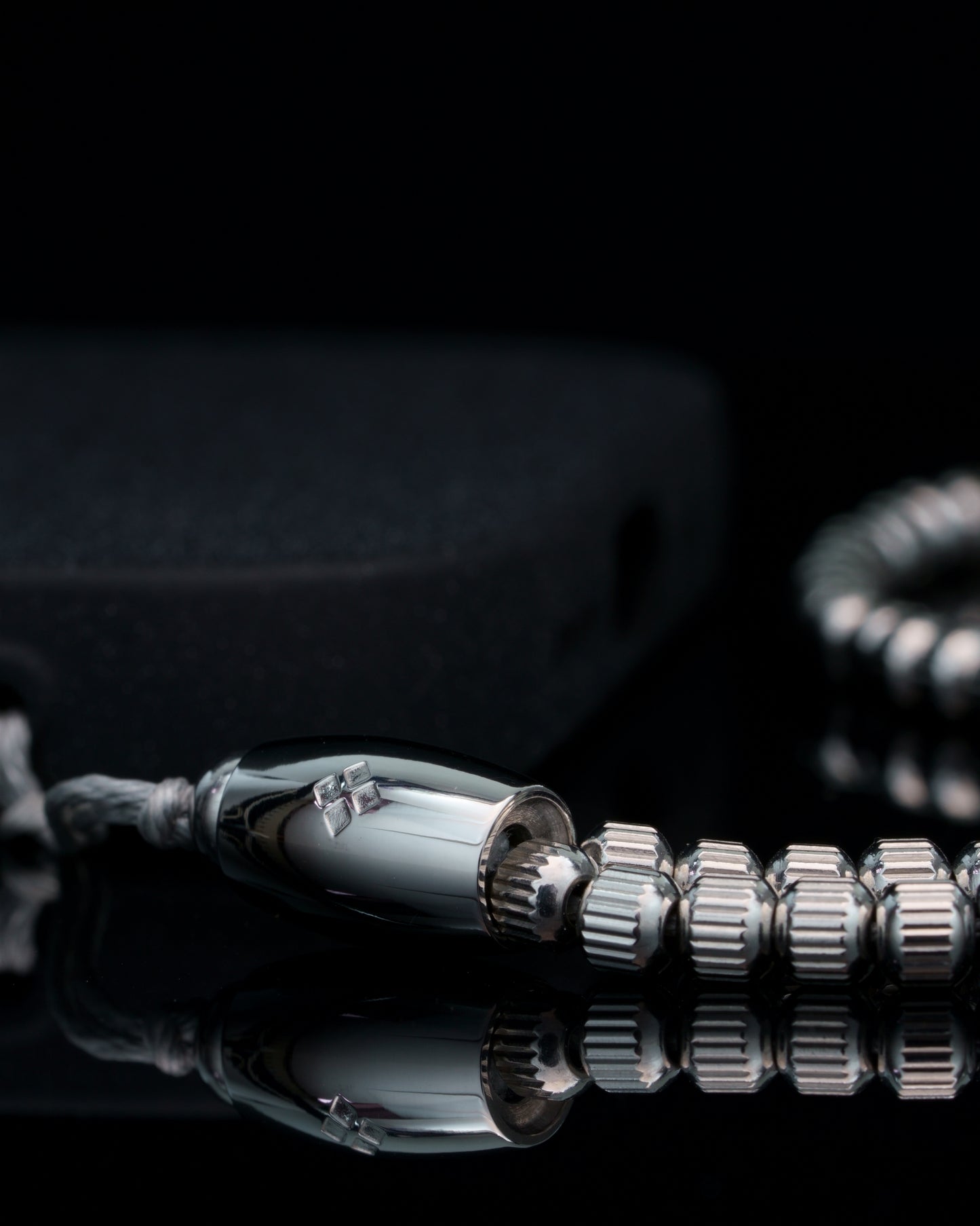 BANDHA PHONE CHARM | STRAIGHT LINE SILVER STEEL | DARK GREY HEMATITE GEM | 4MM