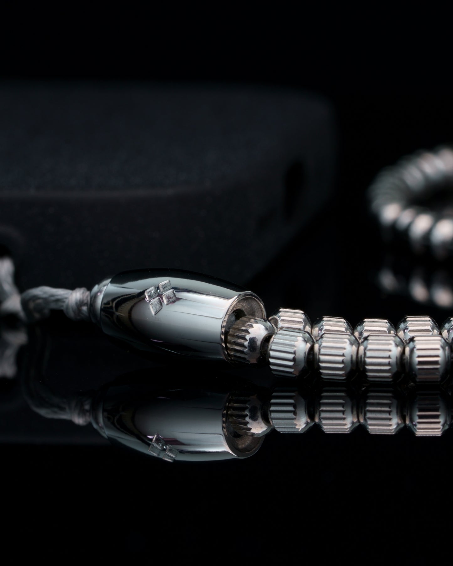 BANDHA PHONE CHARM | STRAIGHT LINE SILVER STEEL | DARK GREY HEMATITE GEM | 4MM