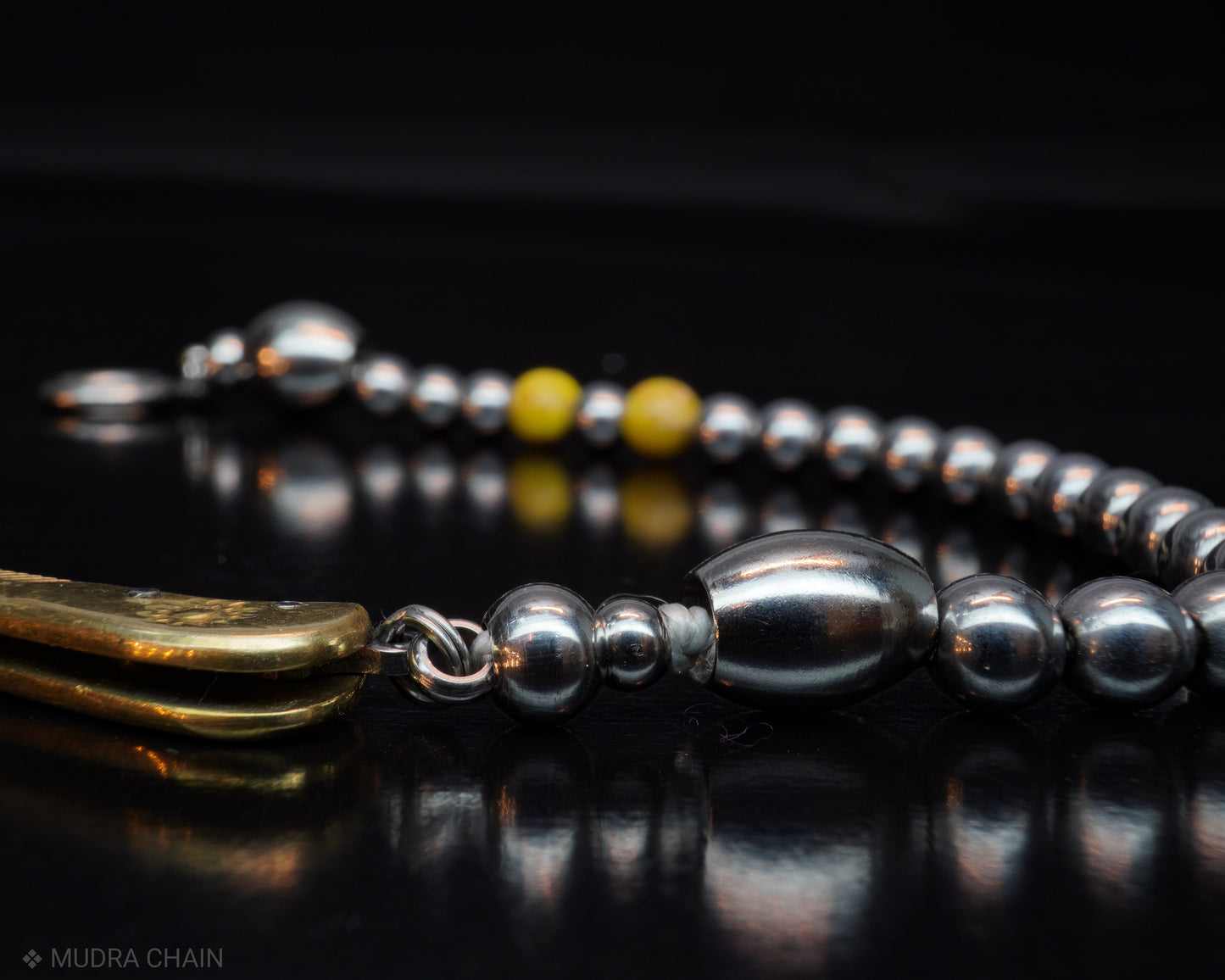 SIKH BRACELET | SILVER HEMATITE BEADS | YELLOW GEMS | 6MM