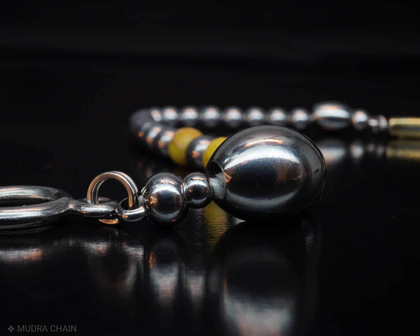SIKH BRACELET | SILVER HEMATITE BEADS | YELLOW GEMS | 6MM