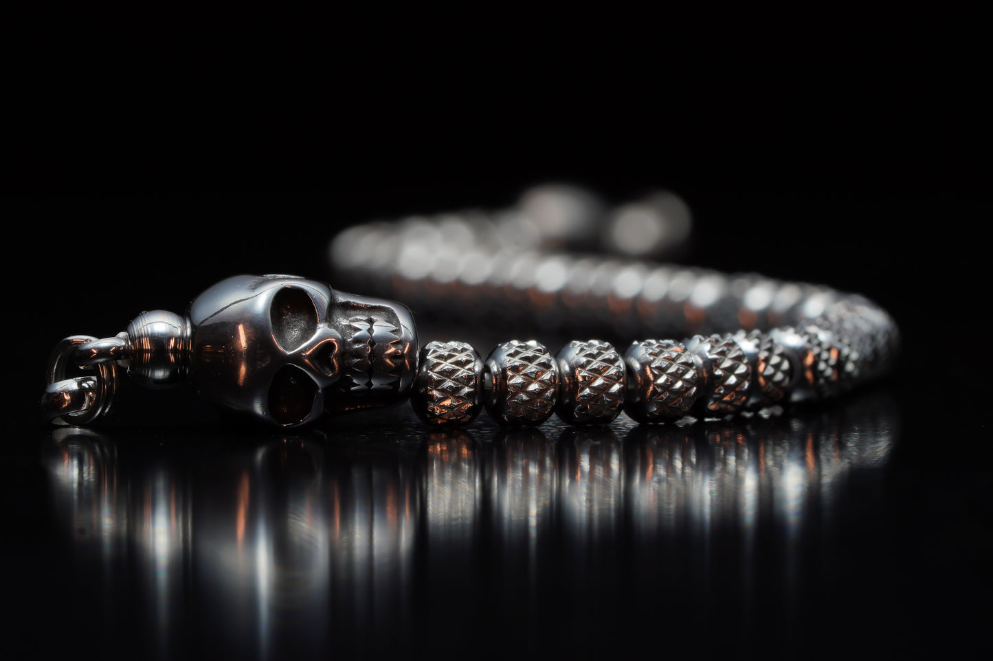 KAPALA BRACELET | SKULL HEAD | JAGGED STAINLESS STEEL BEADS | 5MM