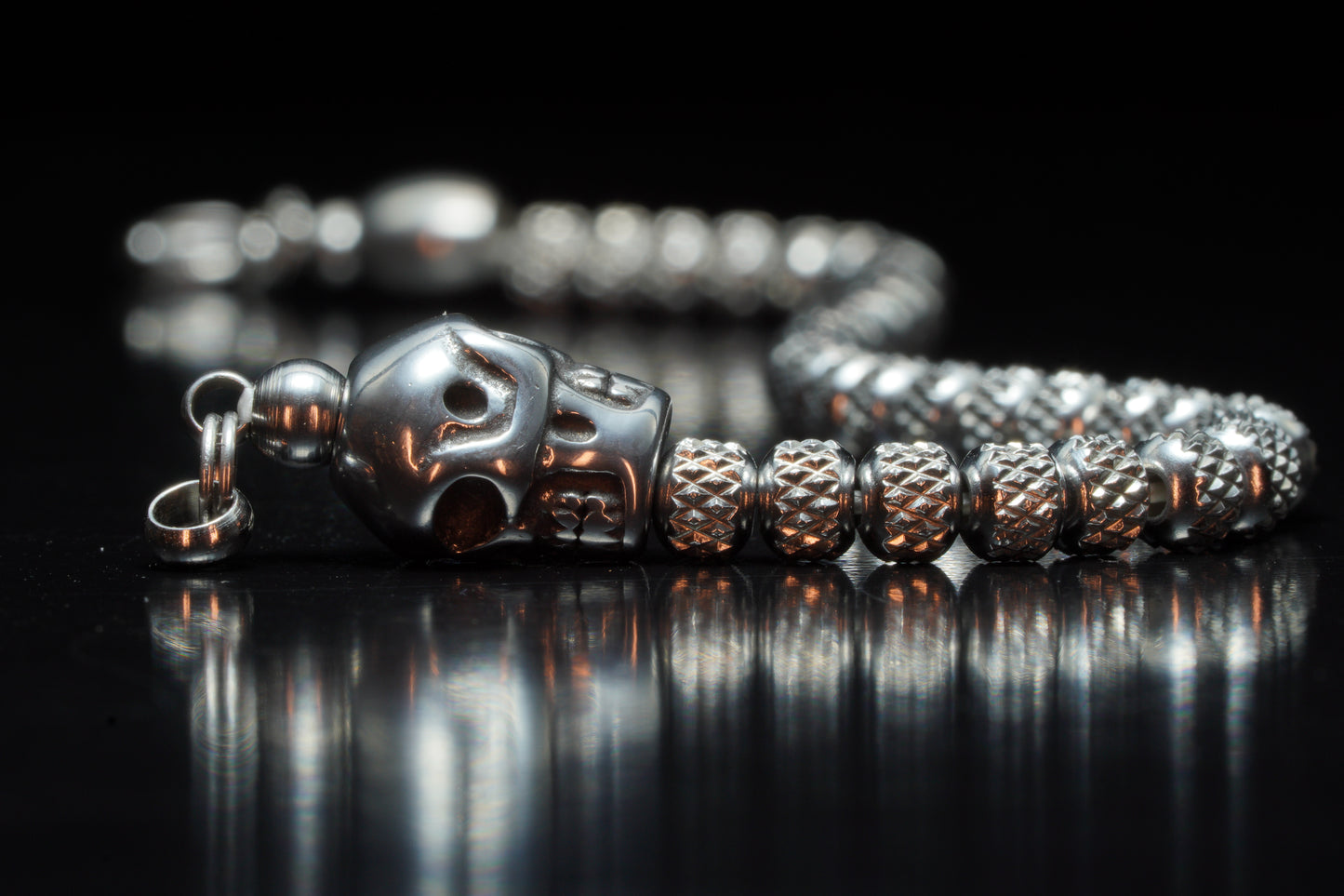 KAPALA BRACELET | SKULL HEAD | JAGGED STAINLESS STEEL BEADS | 5MM