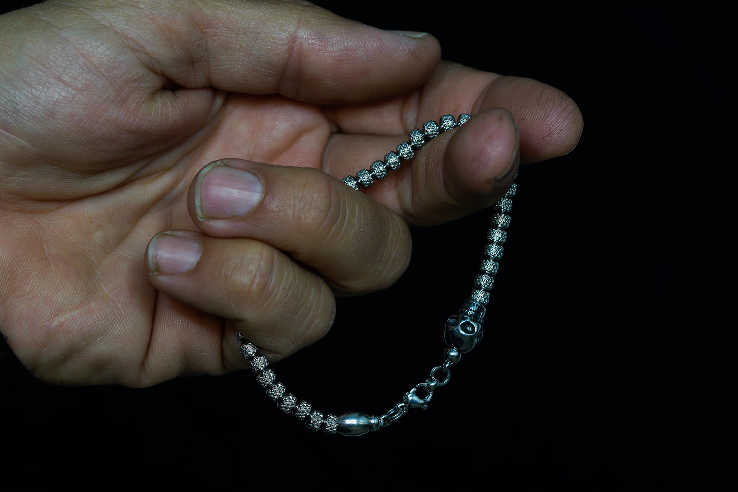 KAPALA BRACELET | SKULL HEAD | JAGGED STAINLESS STEEL BEADS | 5MM