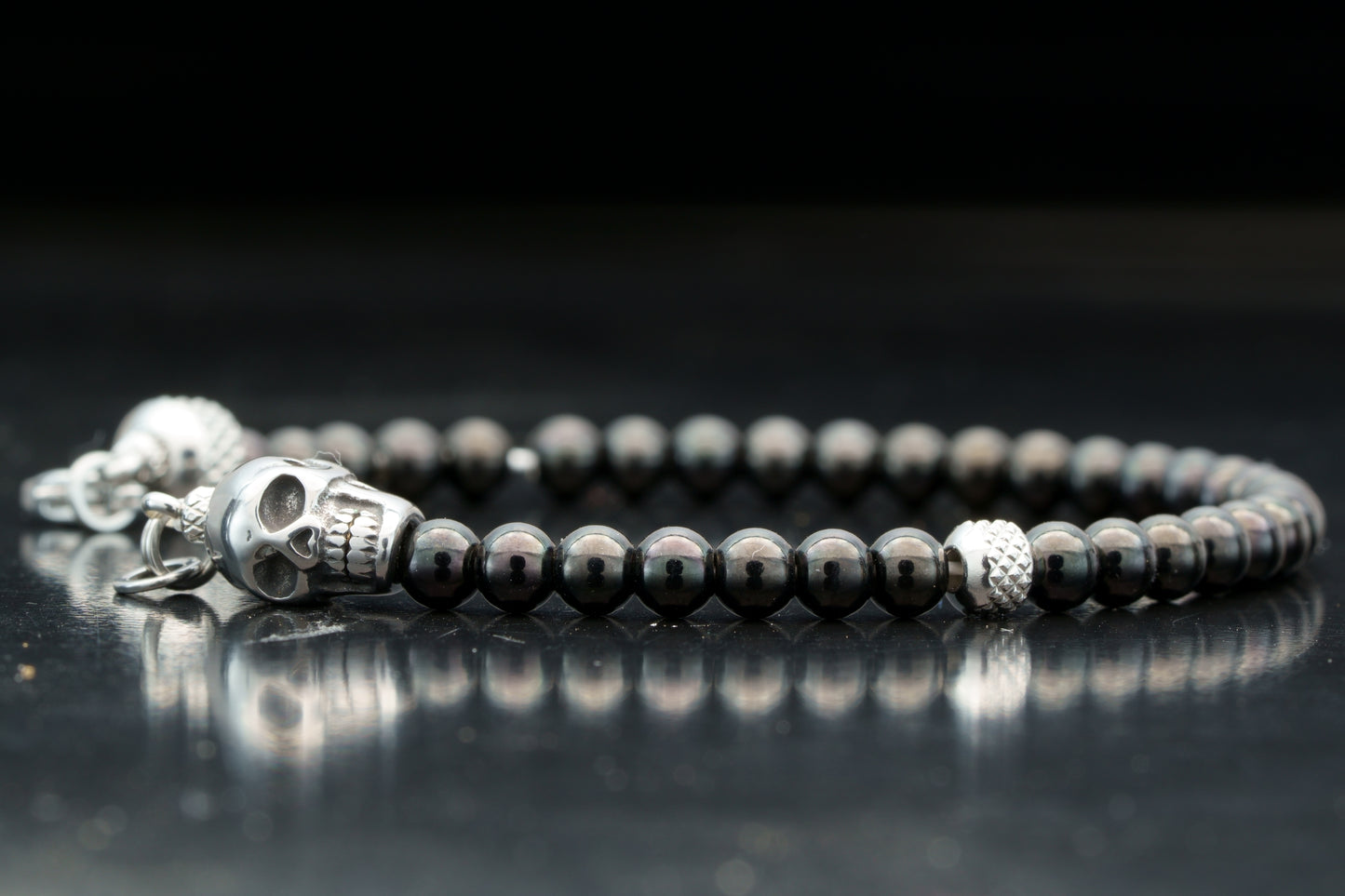 KAPALA BRACELET | TOURMALINE BEADS | STEEL GEM | 5MM