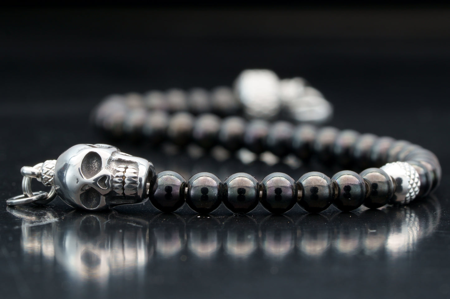 KAPALA BRACELET | TOURMALINE BEADS | STEEL GEM | 5MM
