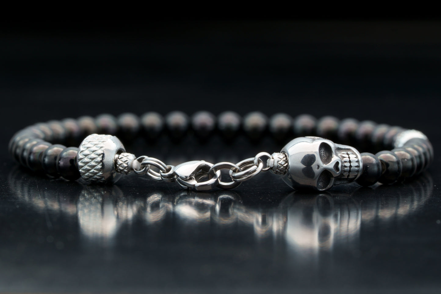 KAPALA BRACELET | TOURMALINE BEADS | STEEL GEM | 5MM