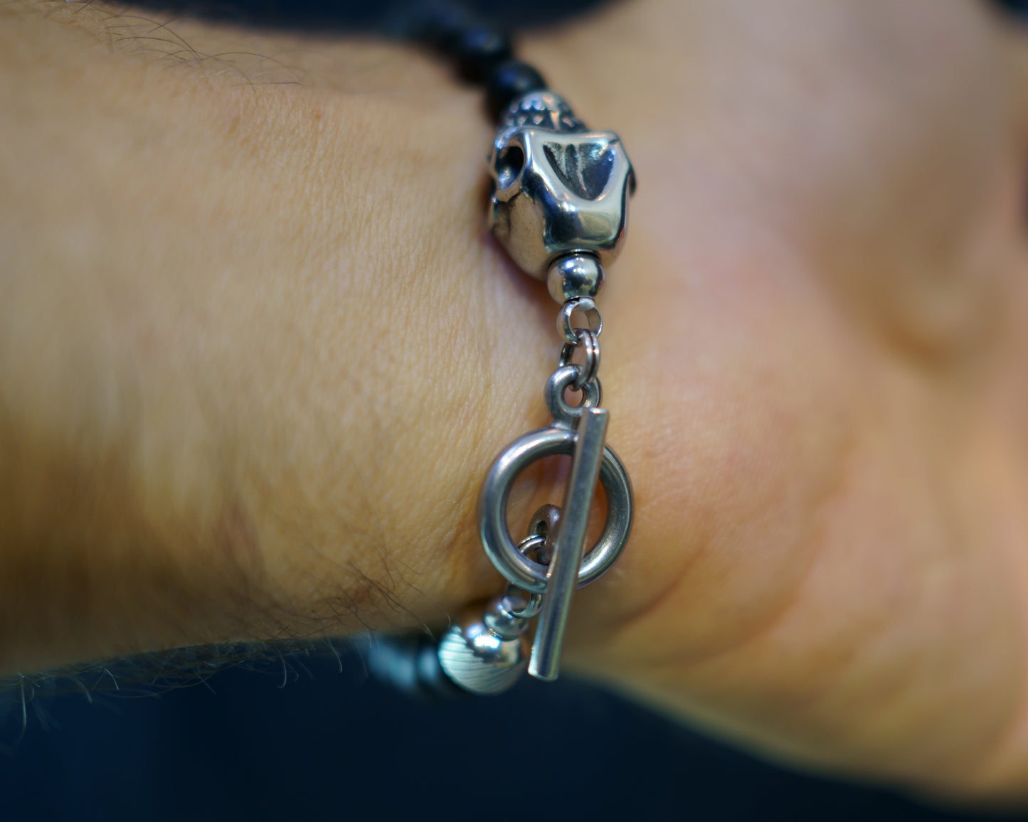 KAPALA BRACELET | BLACK ONYX | WHITE STRIPE DZI GEM | 6MM