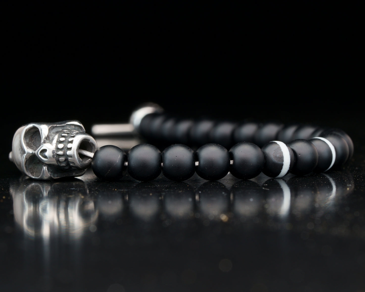 KAPALA BRACELET | BLACK ONYX | WHITE STRIPE DZI GEM | 6MM