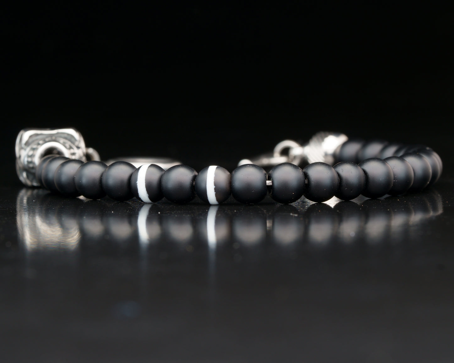 KAPALA BRACELET | BLACK ONYX | WHITE STRIPE DZI GEM | 6MM