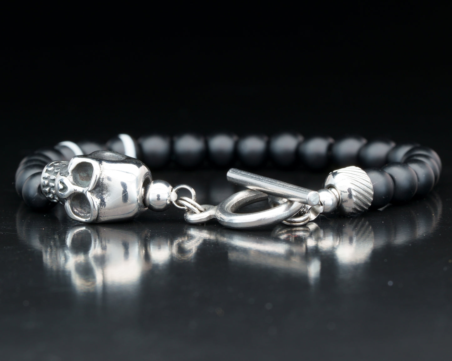 KAPALA BRACELET | BLACK ONYX | WHITE STRIPE DZI GEM | 6MM