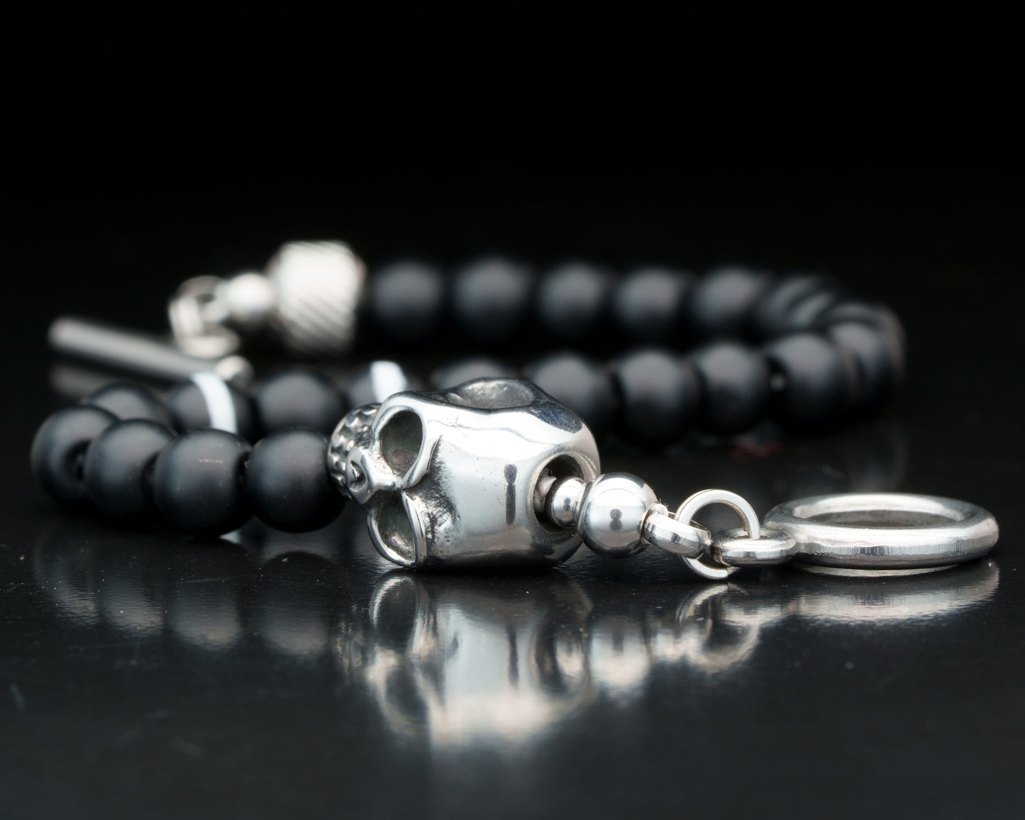 KAPALA BRACELET | BLACK ONYX | WHITE STRIPE DZI GEM | 6MM