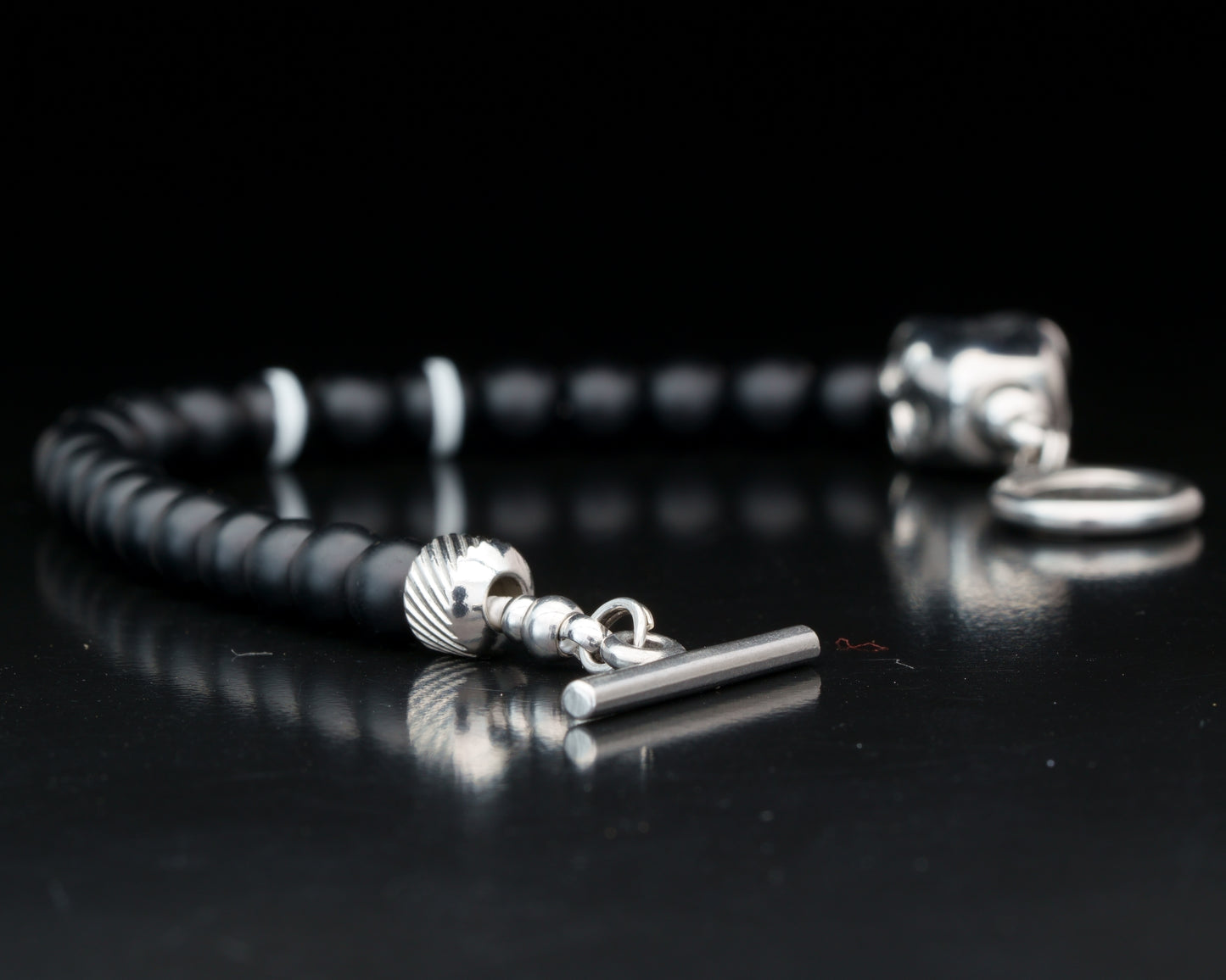 KAPALA BRACELET | BLACK ONYX | WHITE STRIPE DZI GEM | 6MM