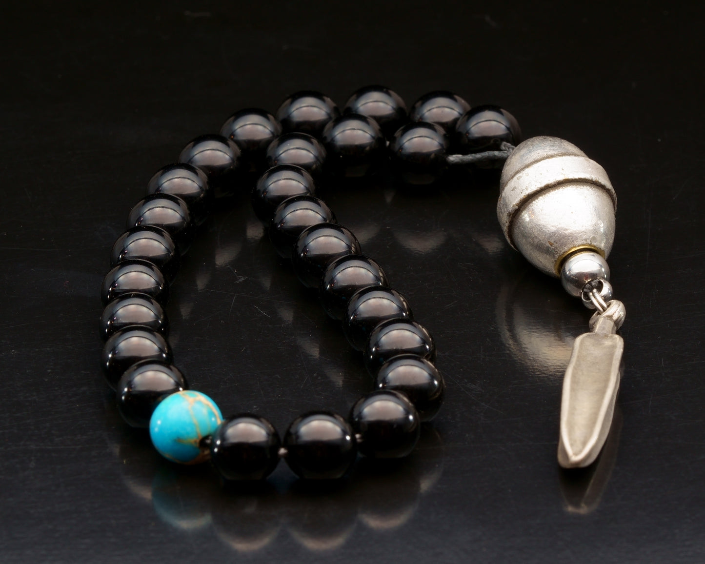 ROYAL MUDRA | DZI 1976'S GREEK BEAD | BLACK TOURMALINE | BLUE GEM | 8MM