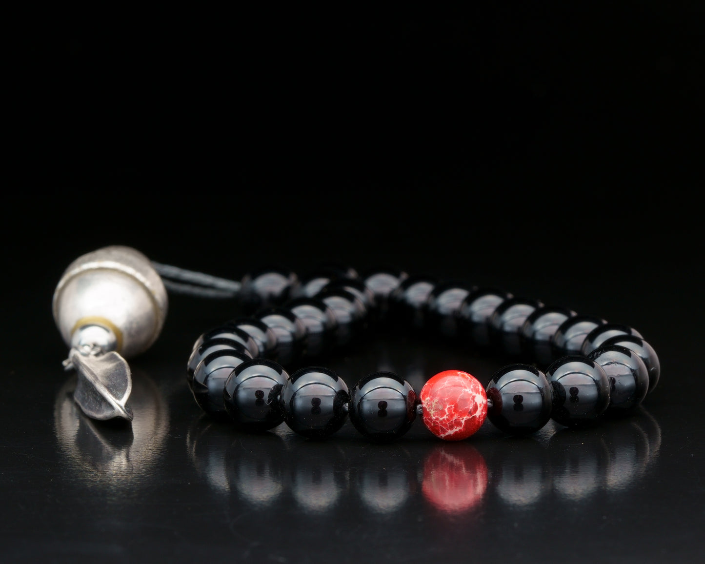 ROYAL MUDRA | DZI 1976'S GREEK BEAD | BLACK TOURMALINE . RED GEM | 8MM