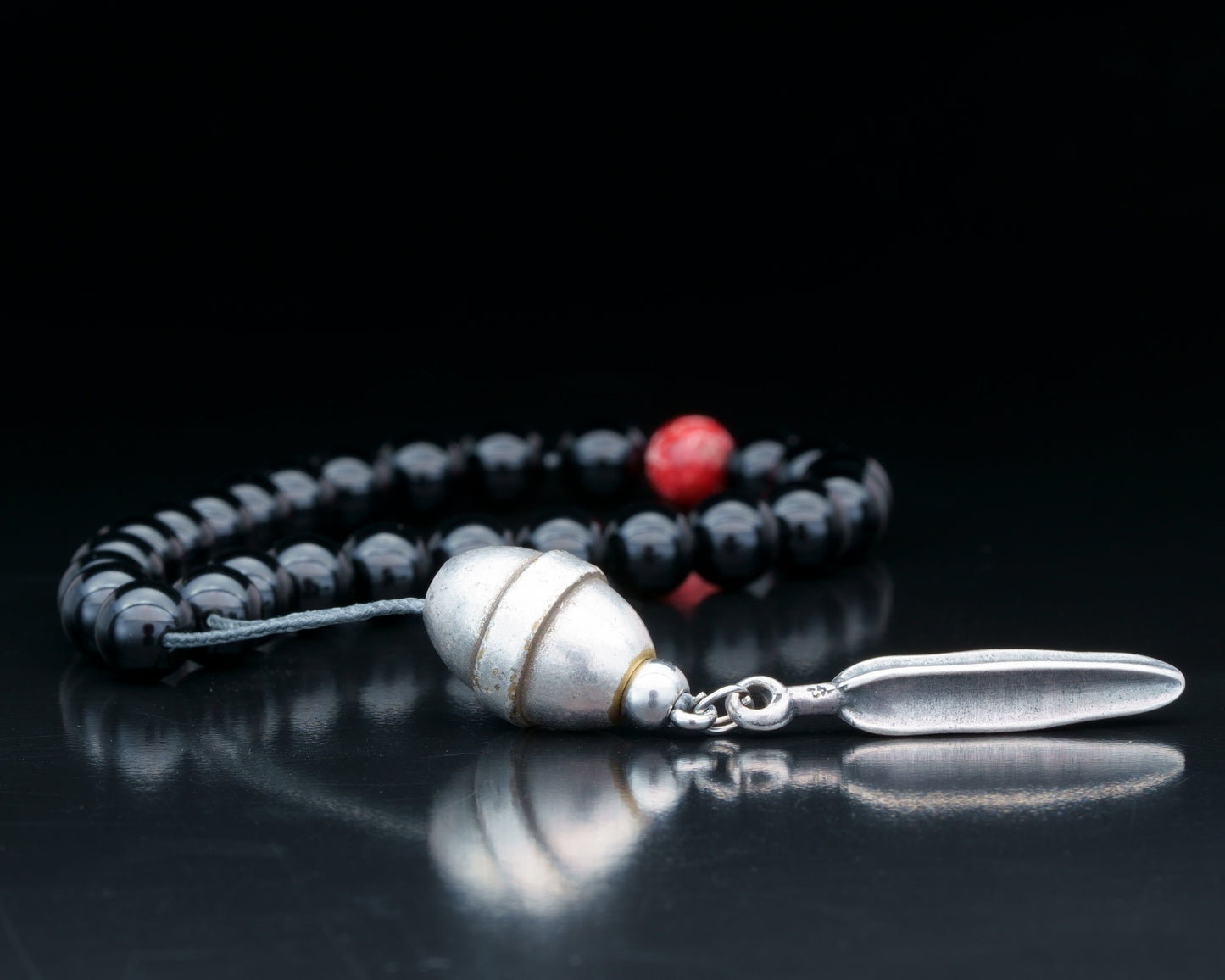 ROYAL MUDRA | DZI 1976'S GREEK BEAD | BLACK TOURMALINE . RED GEM | 8MM