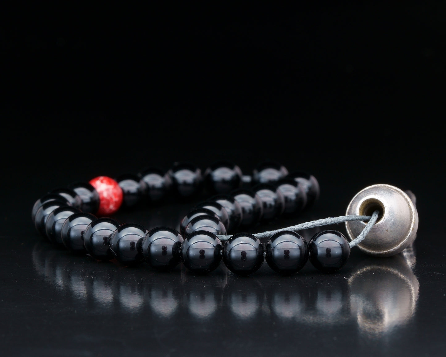 ROYAL MUDRA | DZI 1976'S GREEK BEAD | BLACK TOURMALINE . RED GEM | 8MM