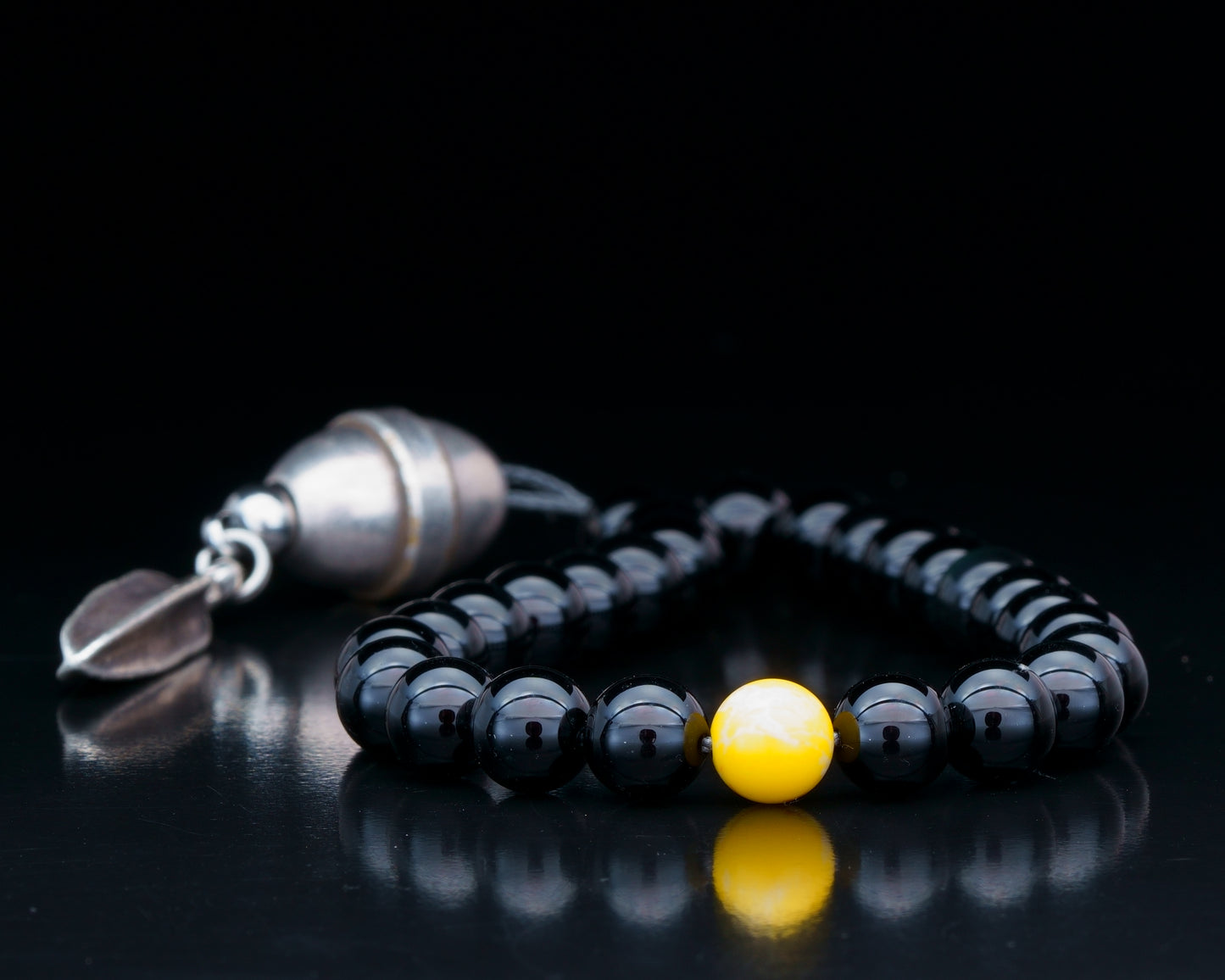 ROYAL MUDRA | DZI 1976'S GREEK BEAD | BLACK TOURMALINE . YELLOW GEM | 8MM