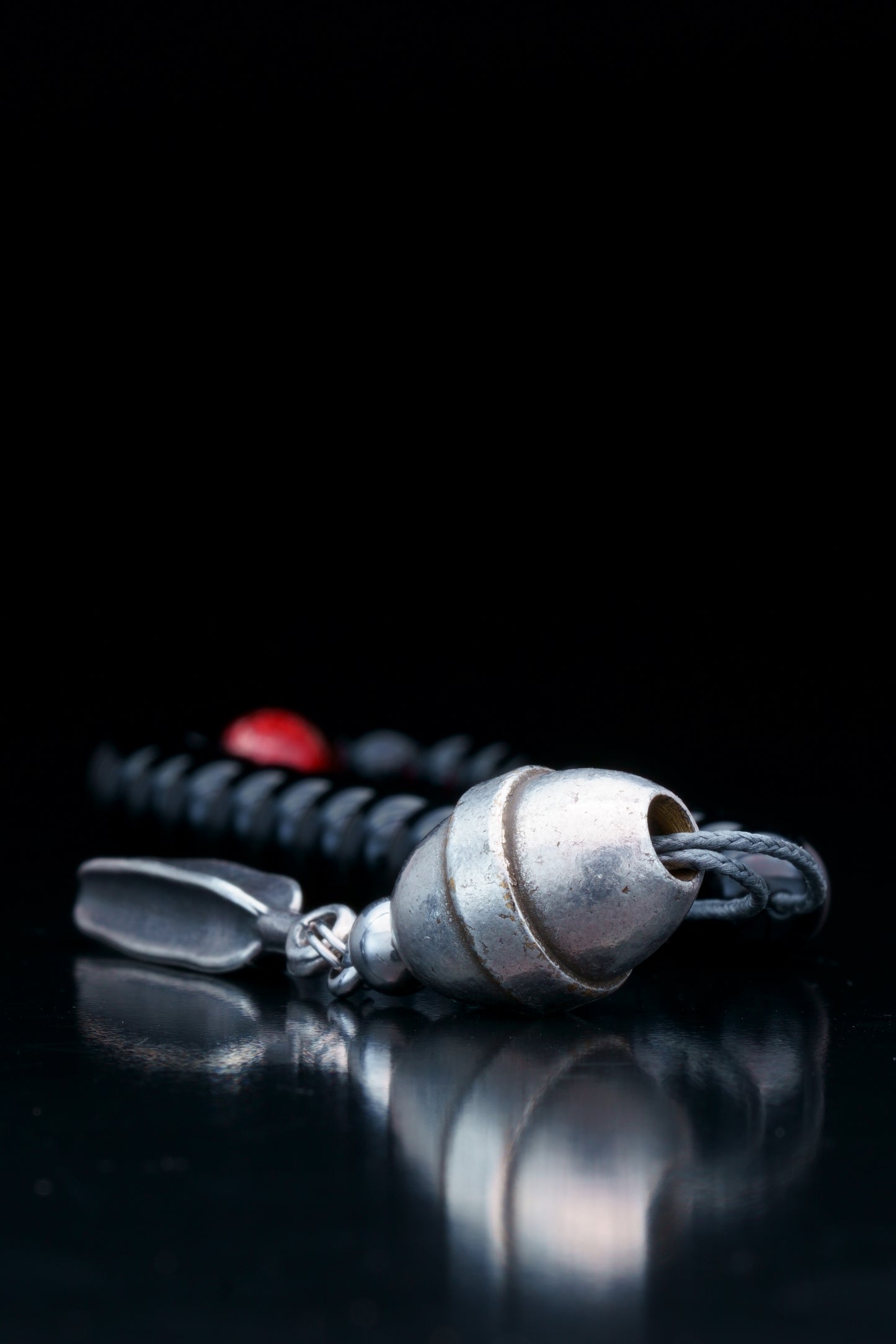 ROYAL MUDRA | DZI 1976'S GREEK BEAD | BLACK TOURMALINE . RED GEM | 8MM