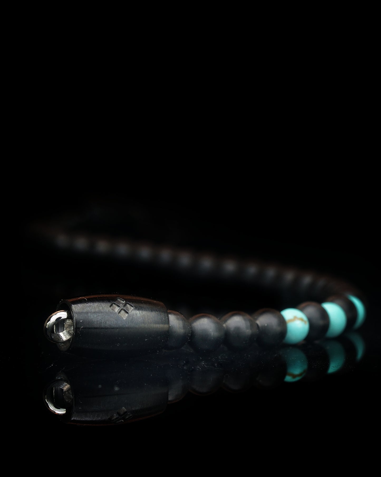 BLACK MAMBA BRACELET⬩TOURMALINE GEMS⬩ TURQUOISE THREE DOTS 6MM