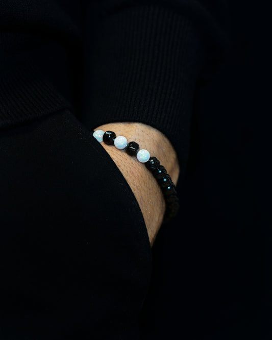 BLACK MAMBA BRACELET⬩ OBLIQUE TEXTURE⬩ SKY-BLUE OPAL THREE DOTS