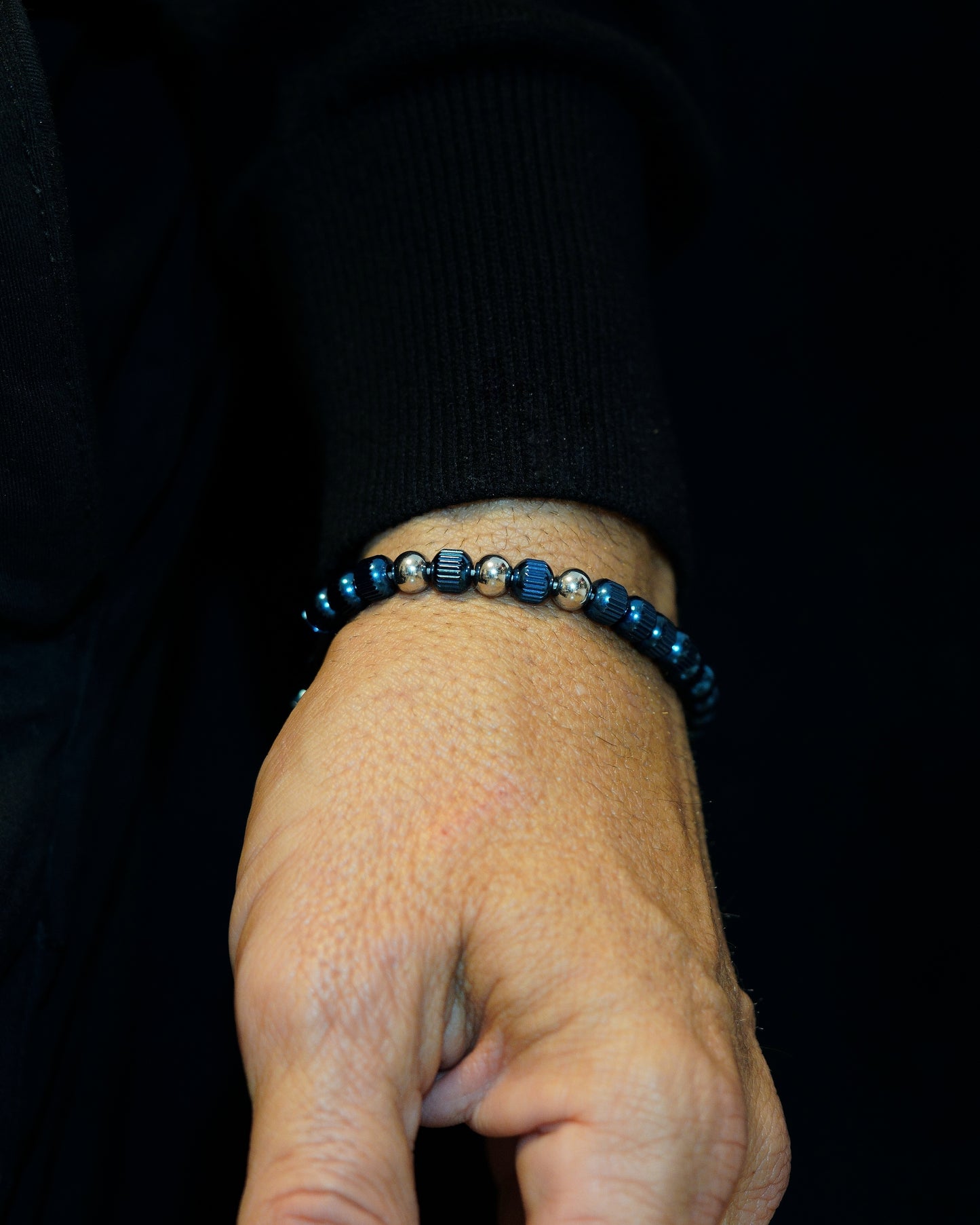 MUDRA BRACELET | BLUE LINED STEEL | STEEL THREE DOTS