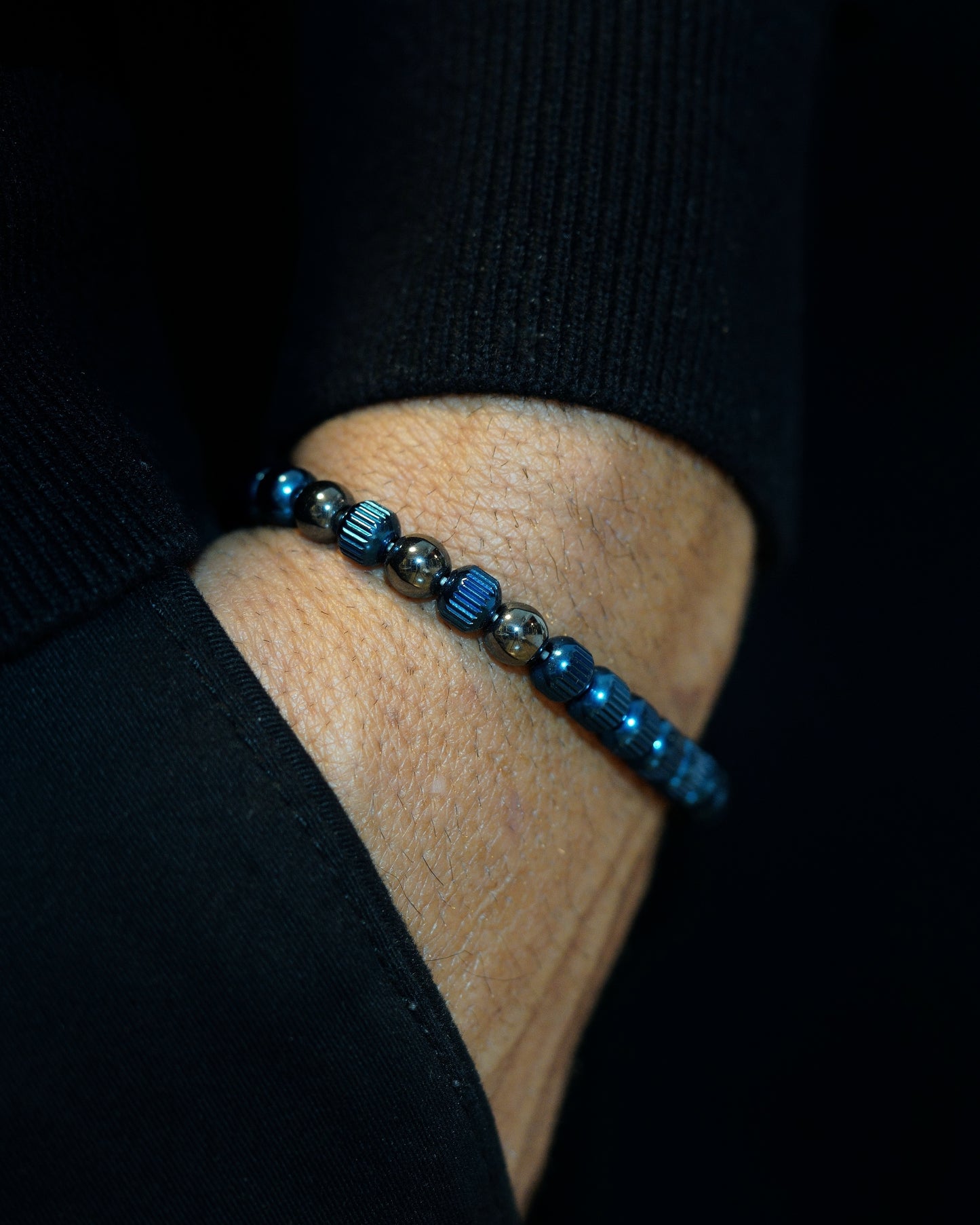 MUDRA BRACELET | BLUE LINED STEEL | STEEL THREE DOTS