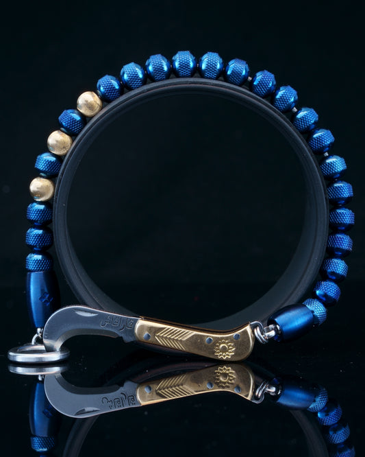 BLUE MUDRA BRACELET | BLUE RUDRAKSHA STEEL |  24 KARAT GOLD CATEYE GEMS | 6MM | SIKH CLOSURE(OPTIONAL))