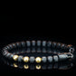 MUDRA BRACELET | BLACK LINED STEEL BEADS | STEEL THREE DOTS