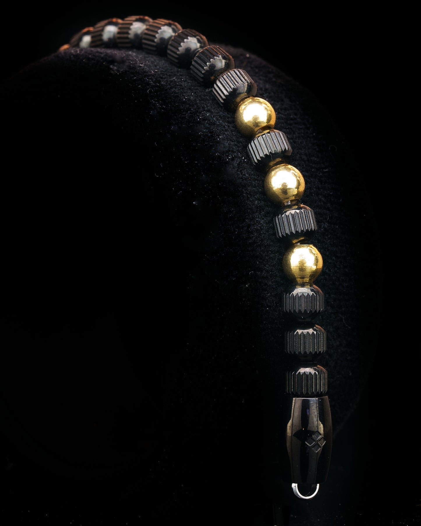 MUDRA BRACELET | BLACK LINED STEEL BEADS | 3 STEEL GEM